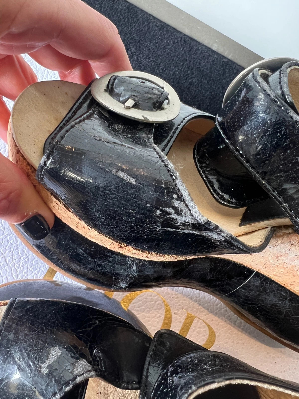 ALEX ARTINIAN France 70-80s Black Leather Platform Wedge Slides Sandals 37EU/7US