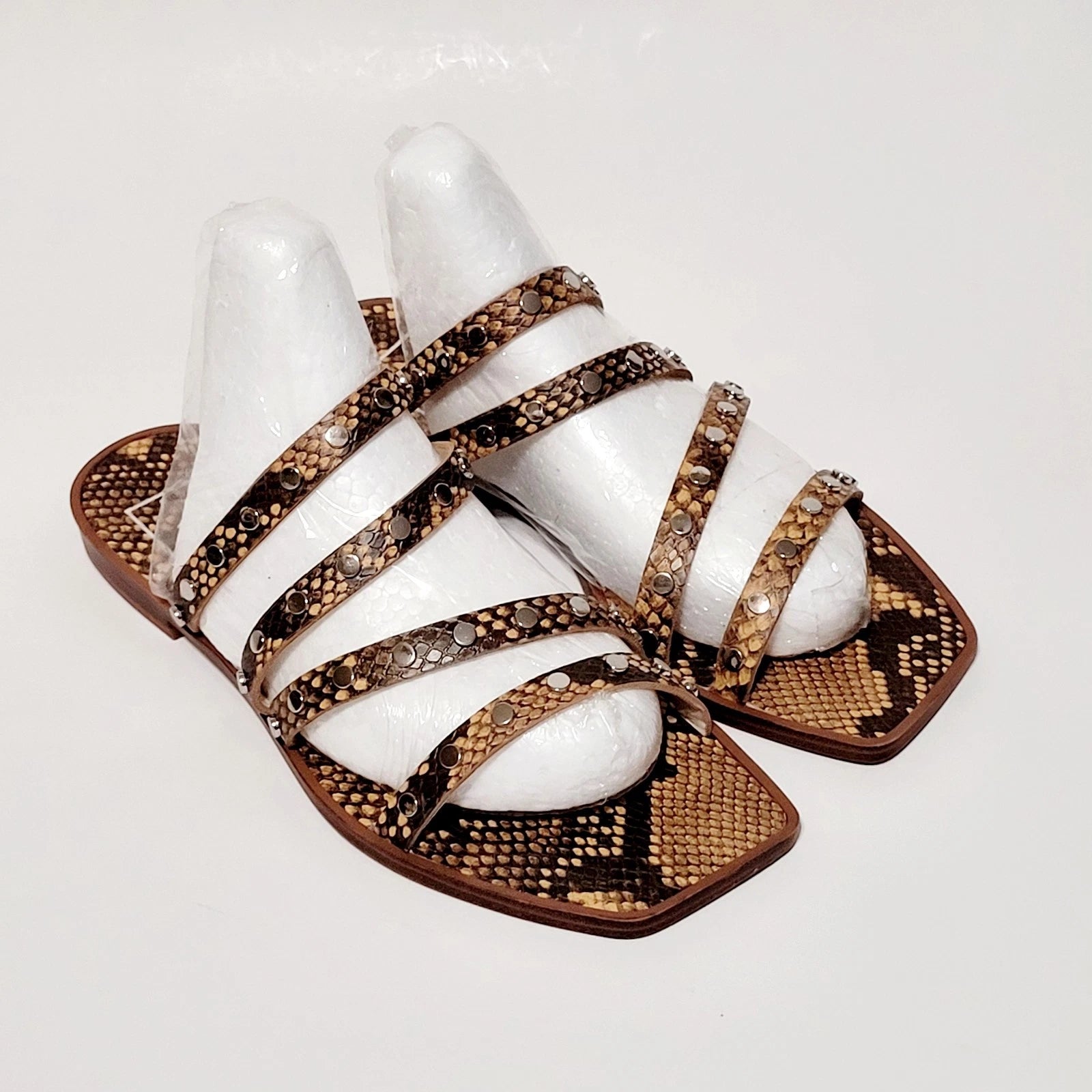 Dolce Vita Izabel Stud Mango Snake Print Square Toe Flat Slide Sandals Wms 6.5M