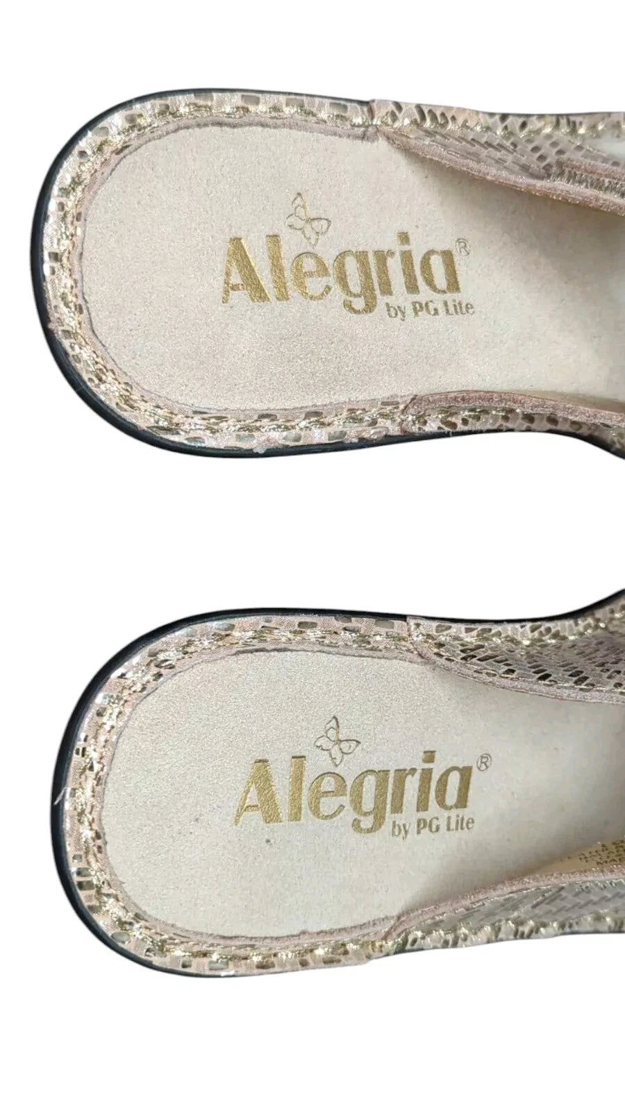 Alegria LOTI Gold Dazzler Sandal Wedge Slide On Open Toe Size 37