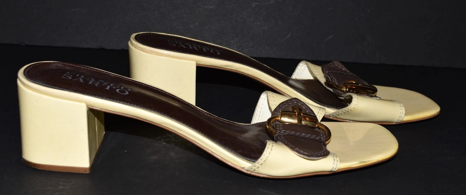 Franco Sarto Neat Yellow Patent Leather Buckle Toe Slide Sandals Size 9M Brazil