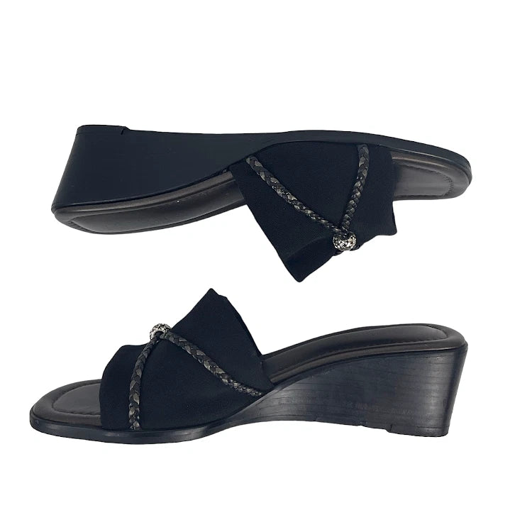 Brighton Sandals Isis Women’s 10M Black Braided Slide Low Wedge Y2K Slip On