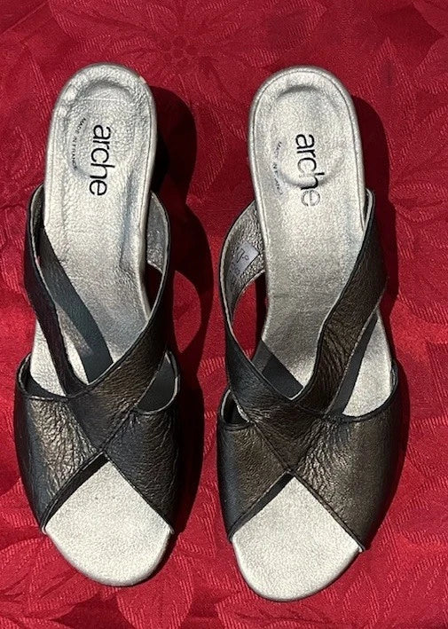 Arche Shoes Women Leather EU 39 US 8 Sandals Bronze Slip On Slides Heels