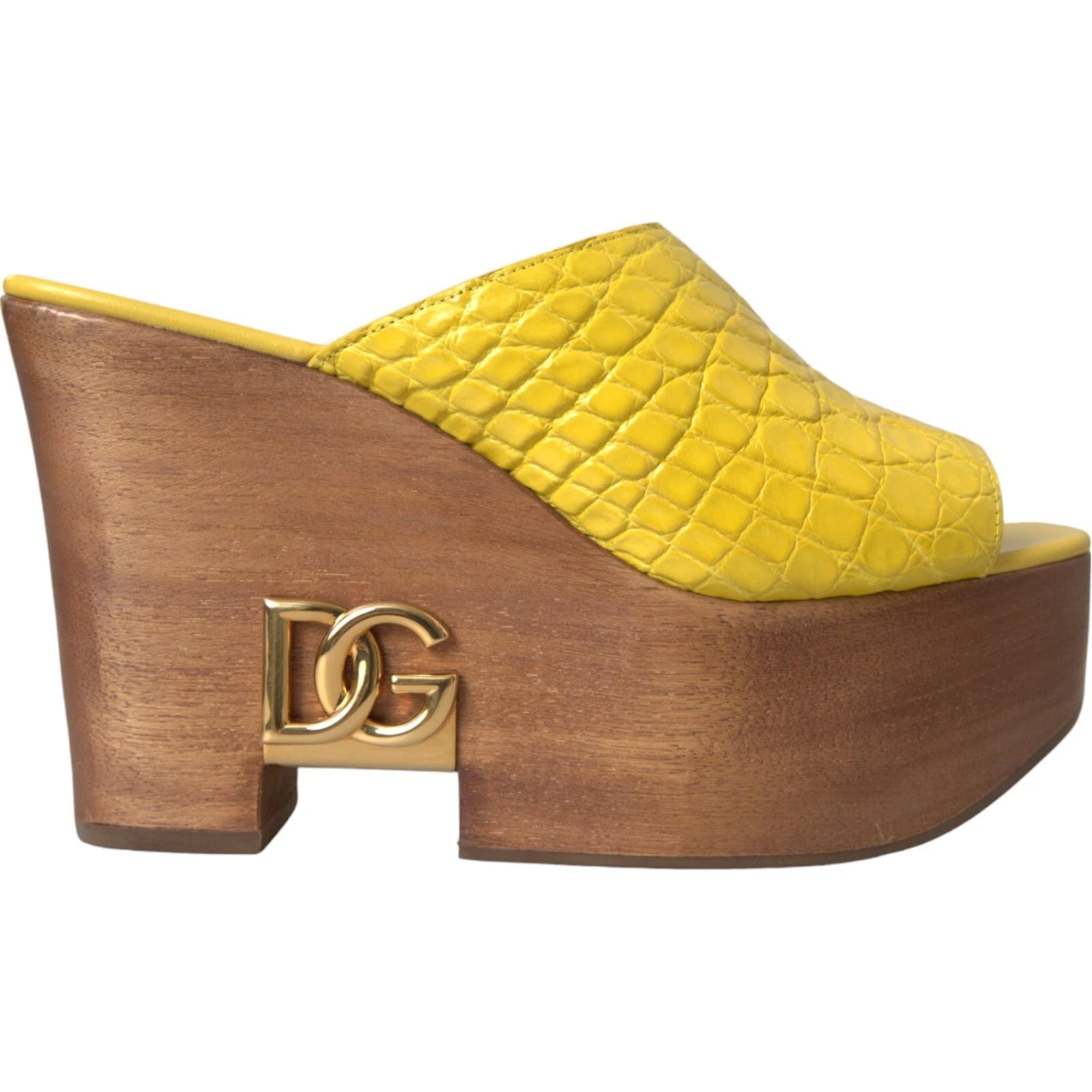 DOLCE & GABBANA Shoes Yellow Leather Wood Mule Wedge Slides EU39 / US8.5 1500usd