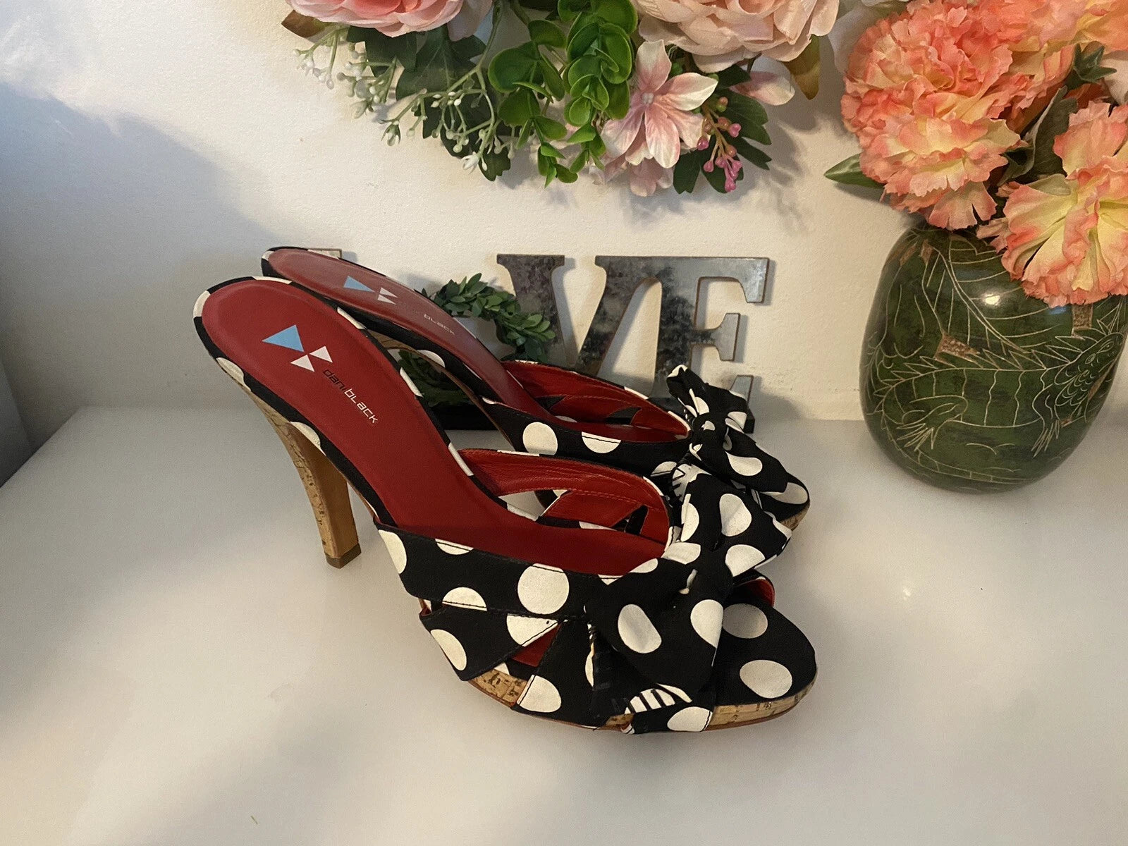 Daniblack Women’s Wanda Slide Sandals Black and White Polka Dots Retro Style 10M