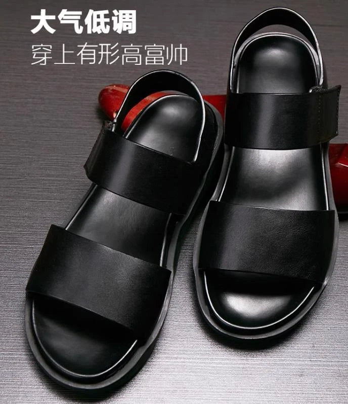 Mens Real Leather Gladiator Sandals Open Toe Beach Shoes Non-slip Flats Summer