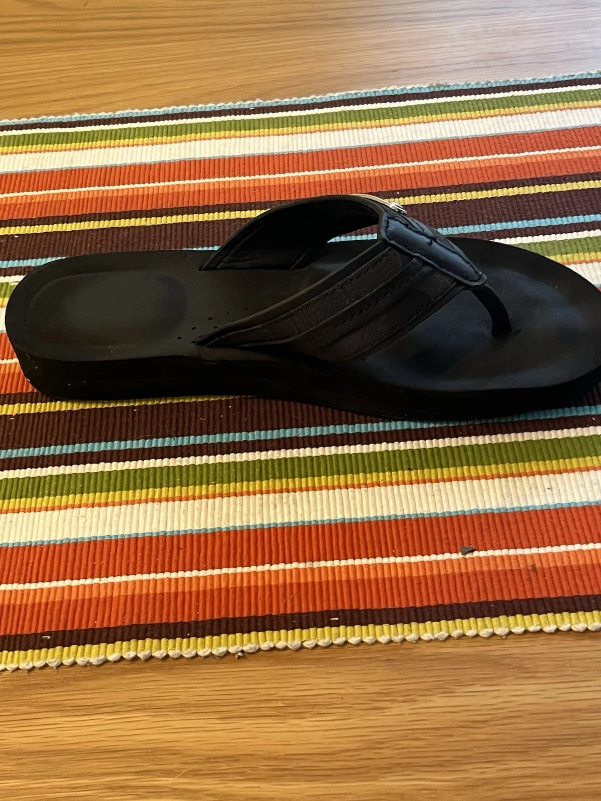 Coach 7B Black Fabric&Leather Flip Flop Sandals Rubber Sole Comfort & Style 1”