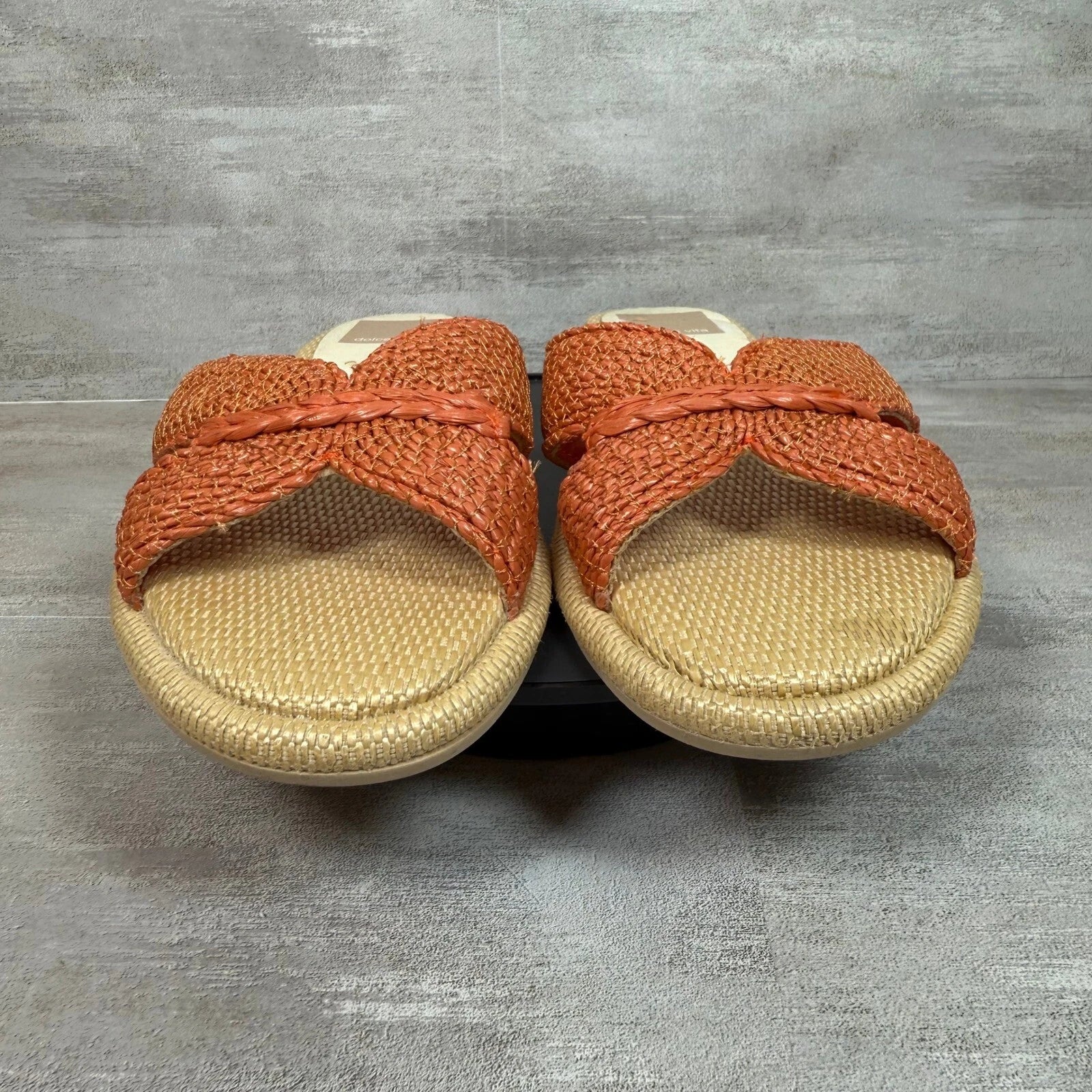 Dolce Vita Woven Orange Slide Sandals Raffia Slip On Casual Summer Shoes 5.5