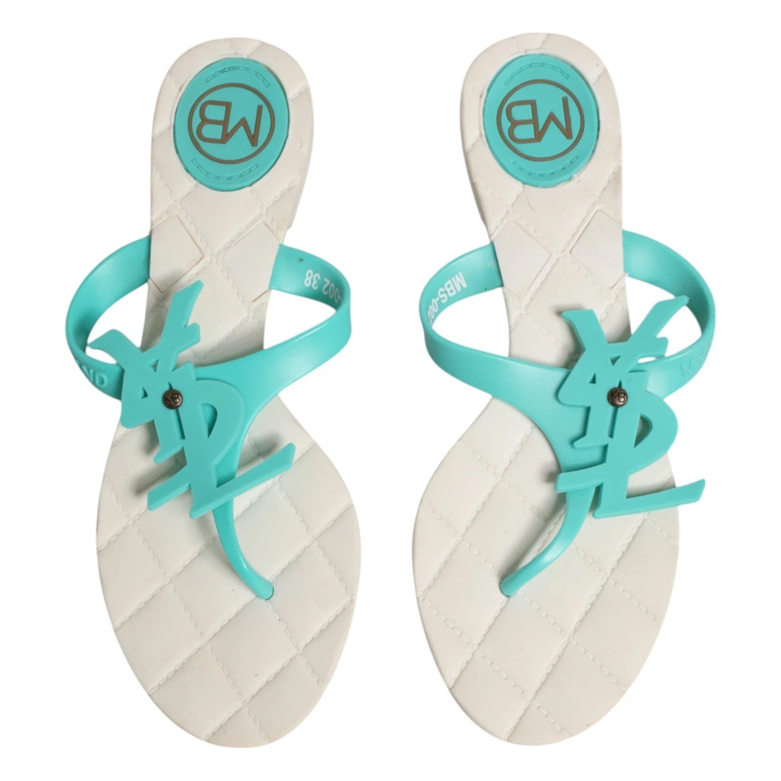 MYBRAND Shoes White Ink Green Rubber Logo Slippers Sandals EU38 / US7.5 100usd