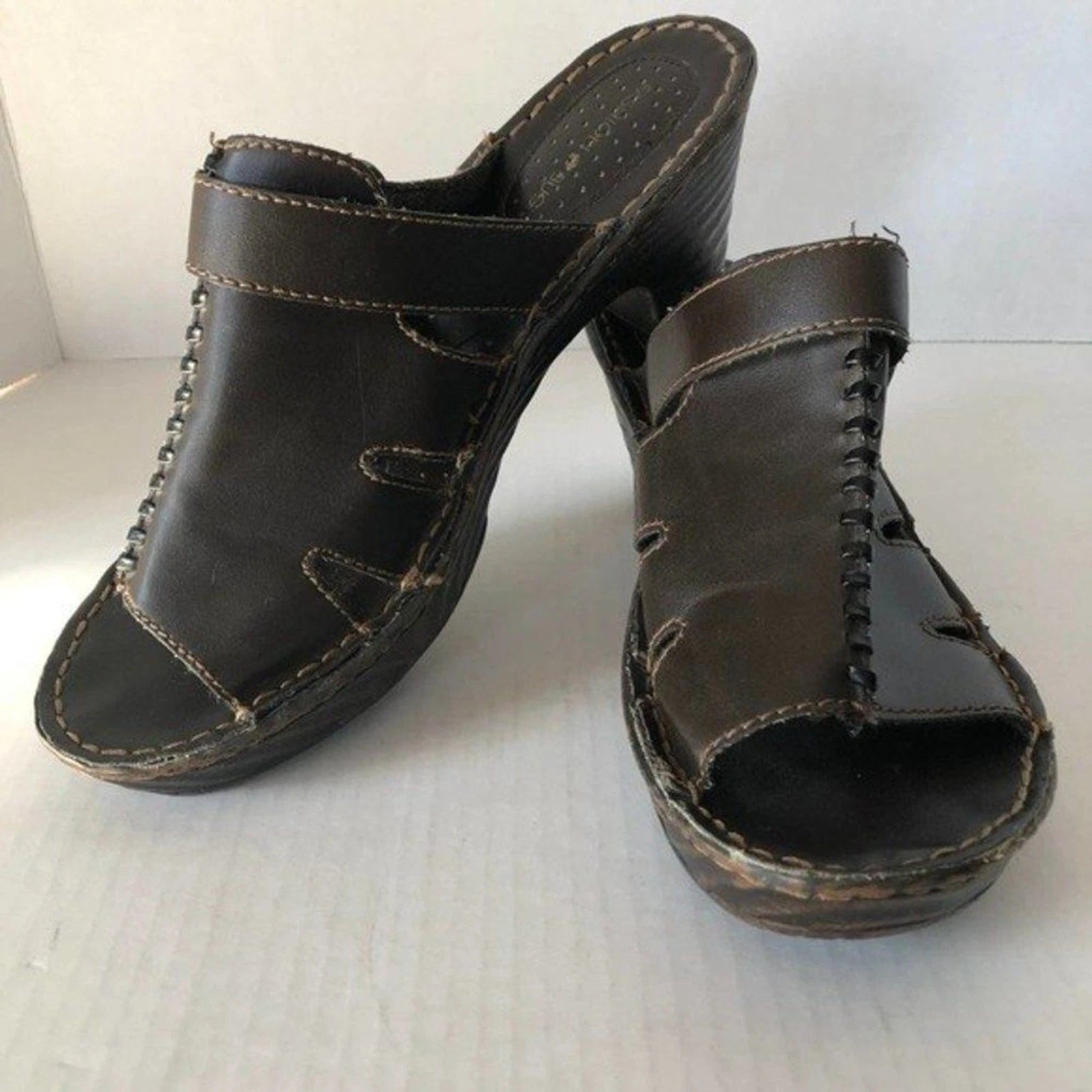 FASHION BUG Sunrise Brown Open Toe Clog Sandals Retro Hippie Boho Womens 8.5