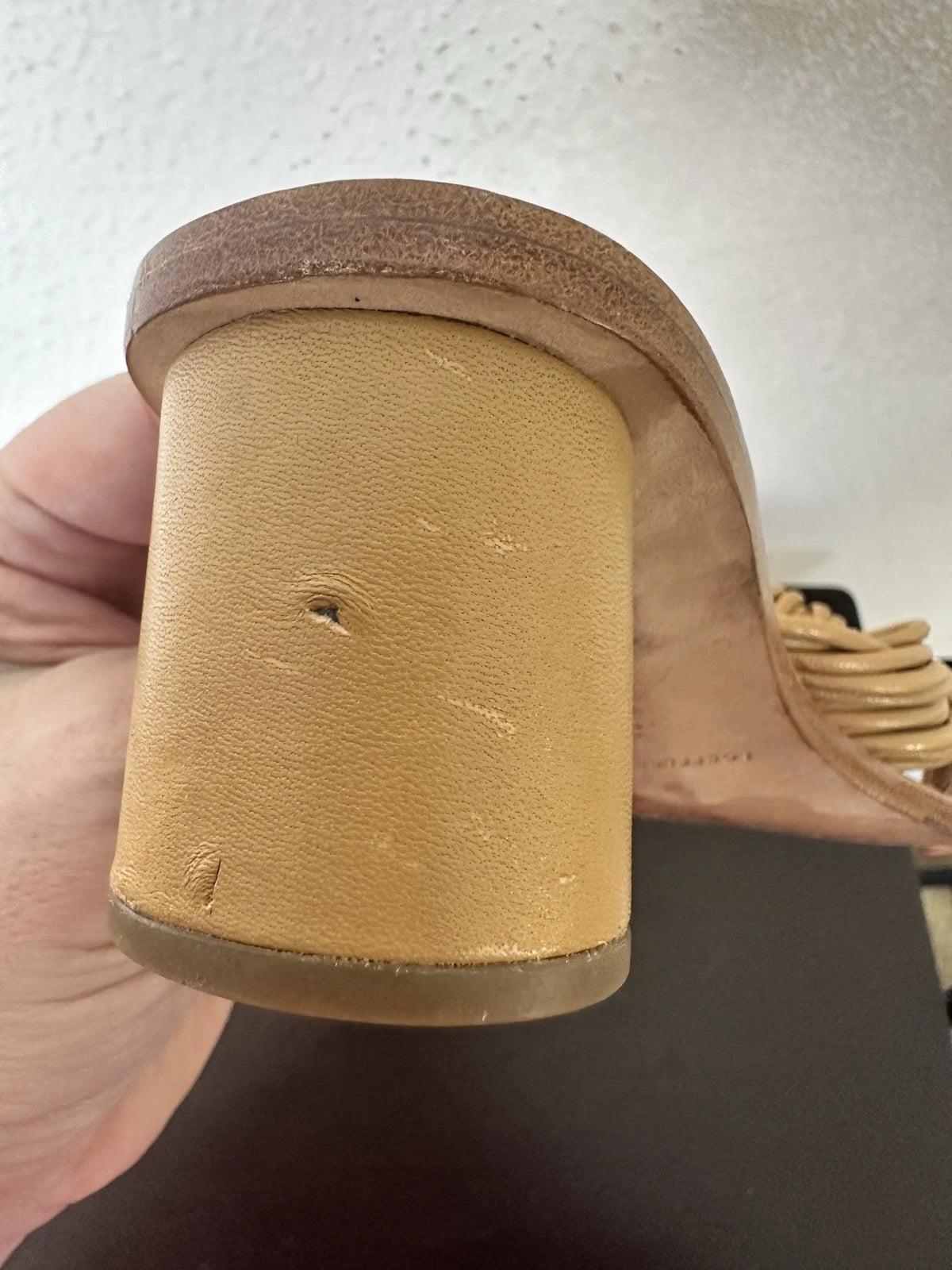 Loeffler Randall Celeste Mignon Knot Mule Size 5.5B Tan Leather Luxury 2” Heel