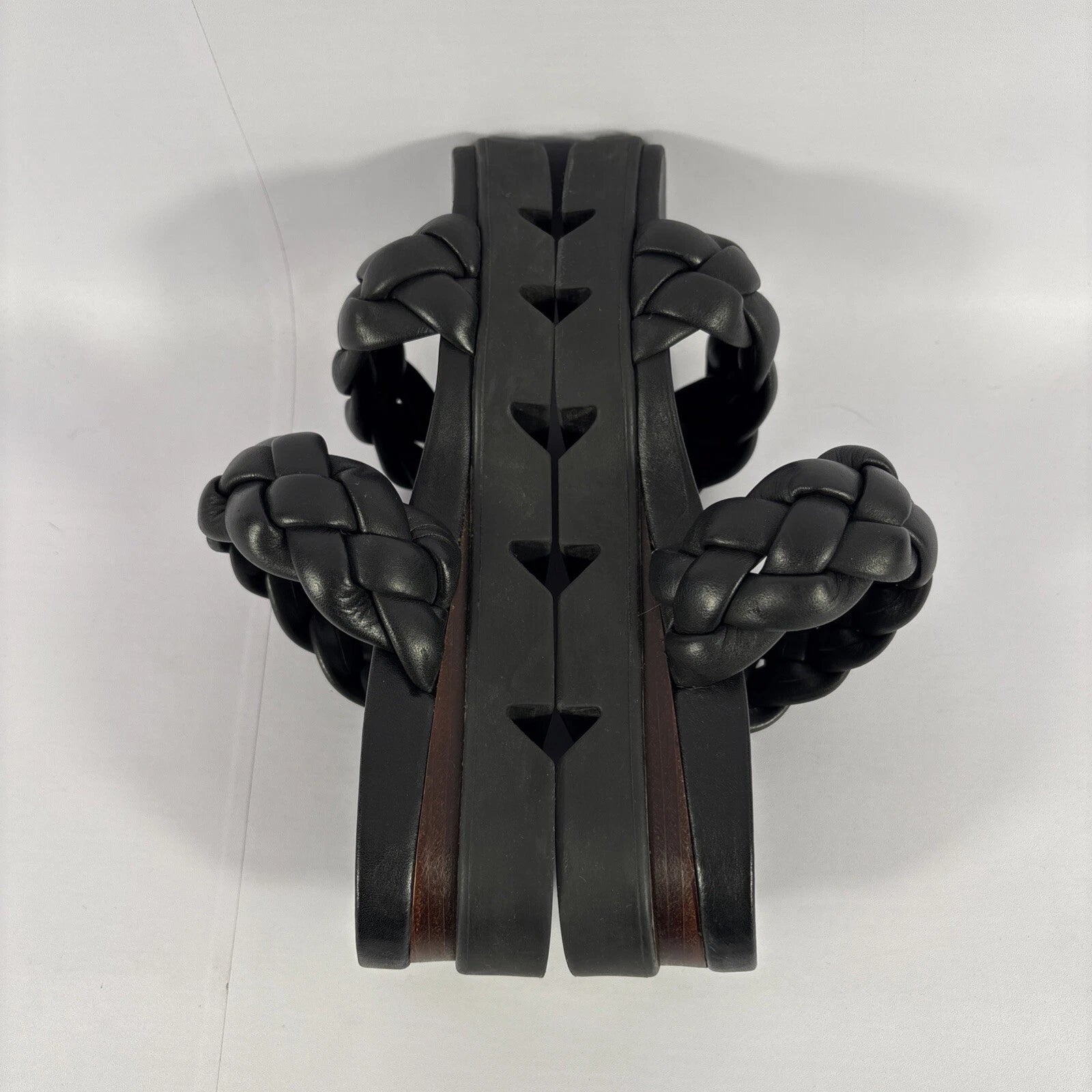 BERNARDO Luxury Leather Woven Braided Slides Womens Sz 6M Black Slip On