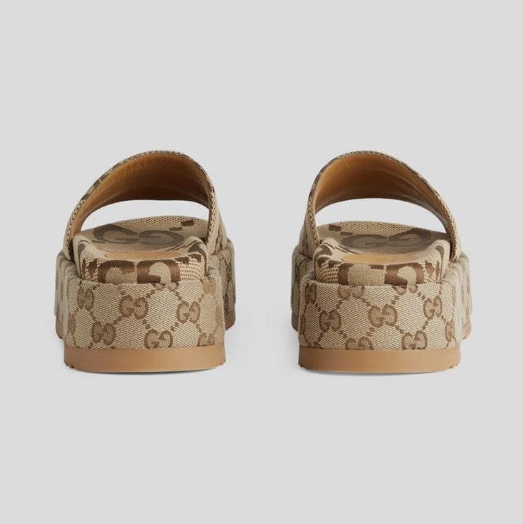 Gucci Womens Angelina Maxi GG Platform Slide Sandals- Beige Canvas- 40.5 /10.5US