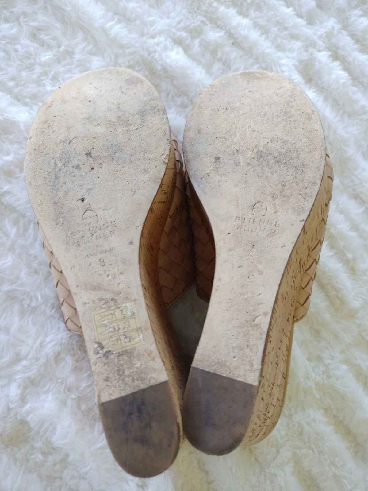 ETIENNE AIGNER Devin Sz 8  Sandals Platforms Women's Natural Cork Wedges Slides