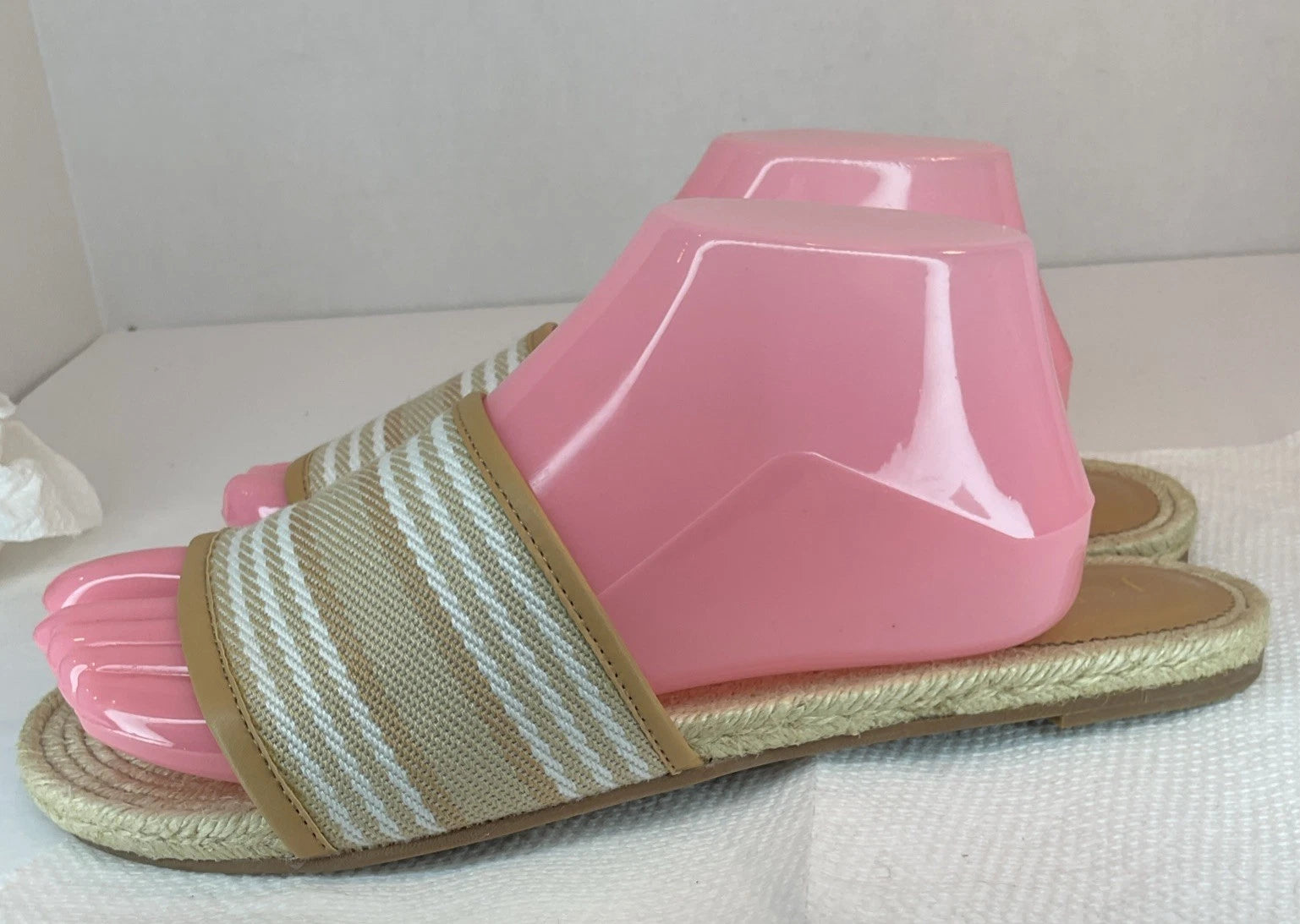 J. Crew Sandals Womens 10 White Tan Striped Espadrille Slides Flat Summer Beach