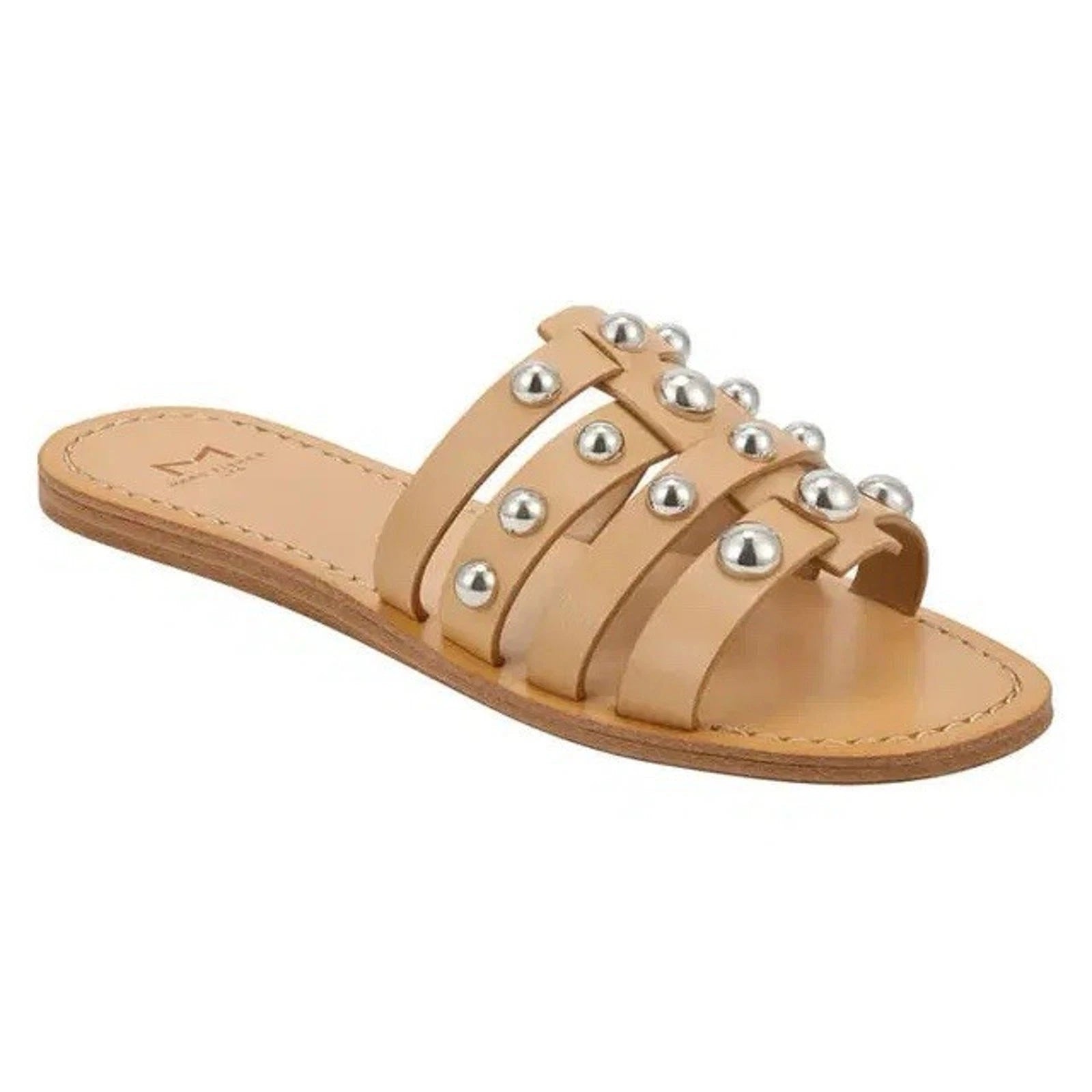 Marc Fisher Sandals Womens 7.5 Tan Pava Slides Studded Flat Leather Gladiator