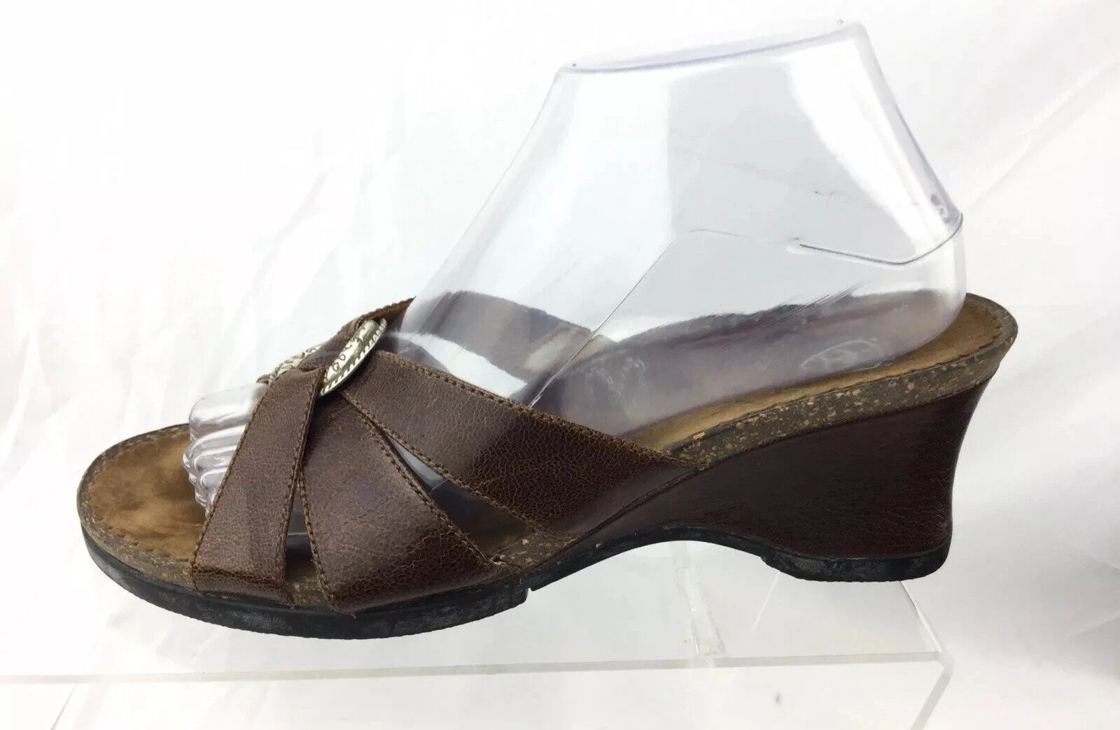 ARIAT Brown Leather Cork Wedge Slide Silver Ring Style 20903 Sandals Sz 8B