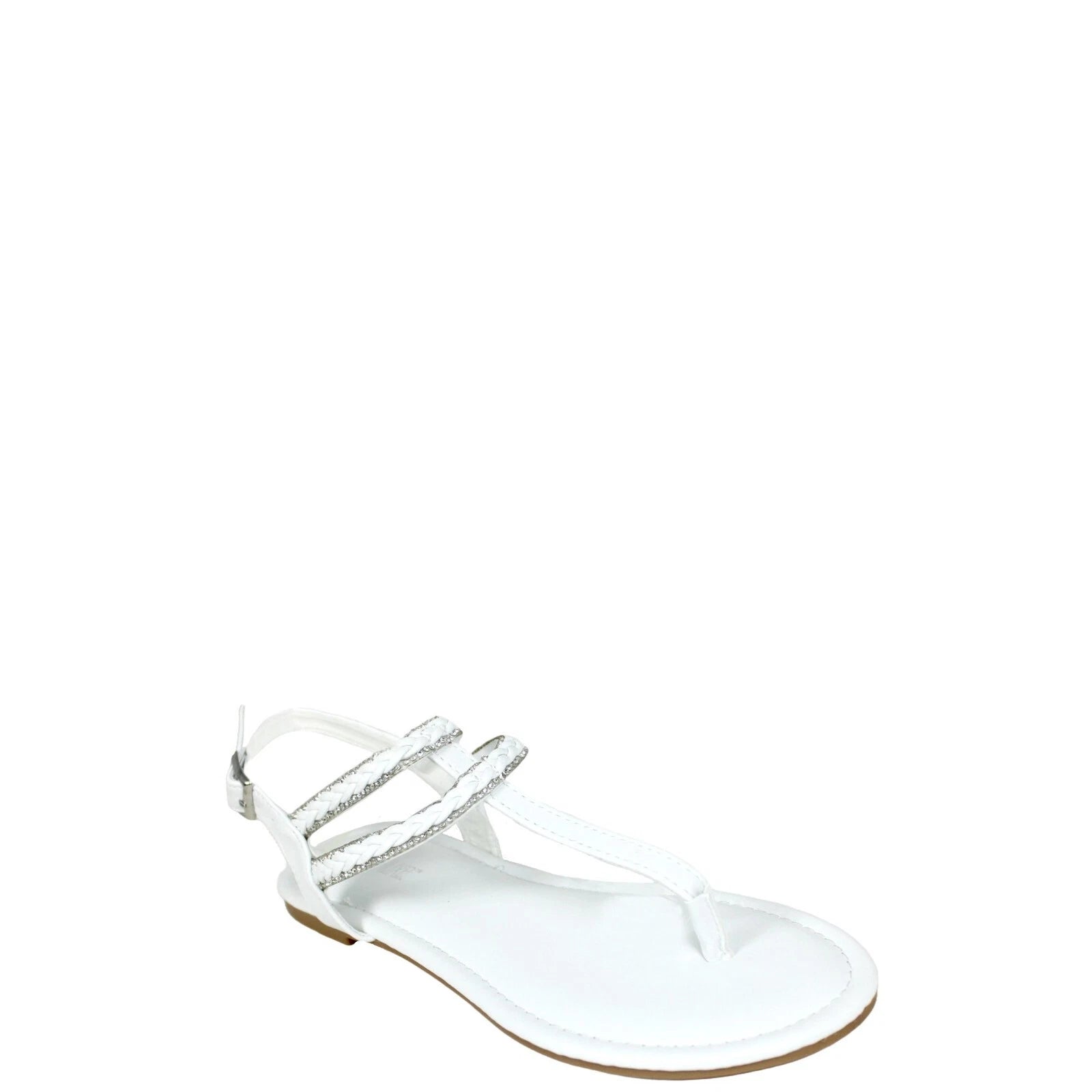 Fifth & Luxe Women Rhinestone Braided T-Strap Flat Medium Width Sandals, Size 9