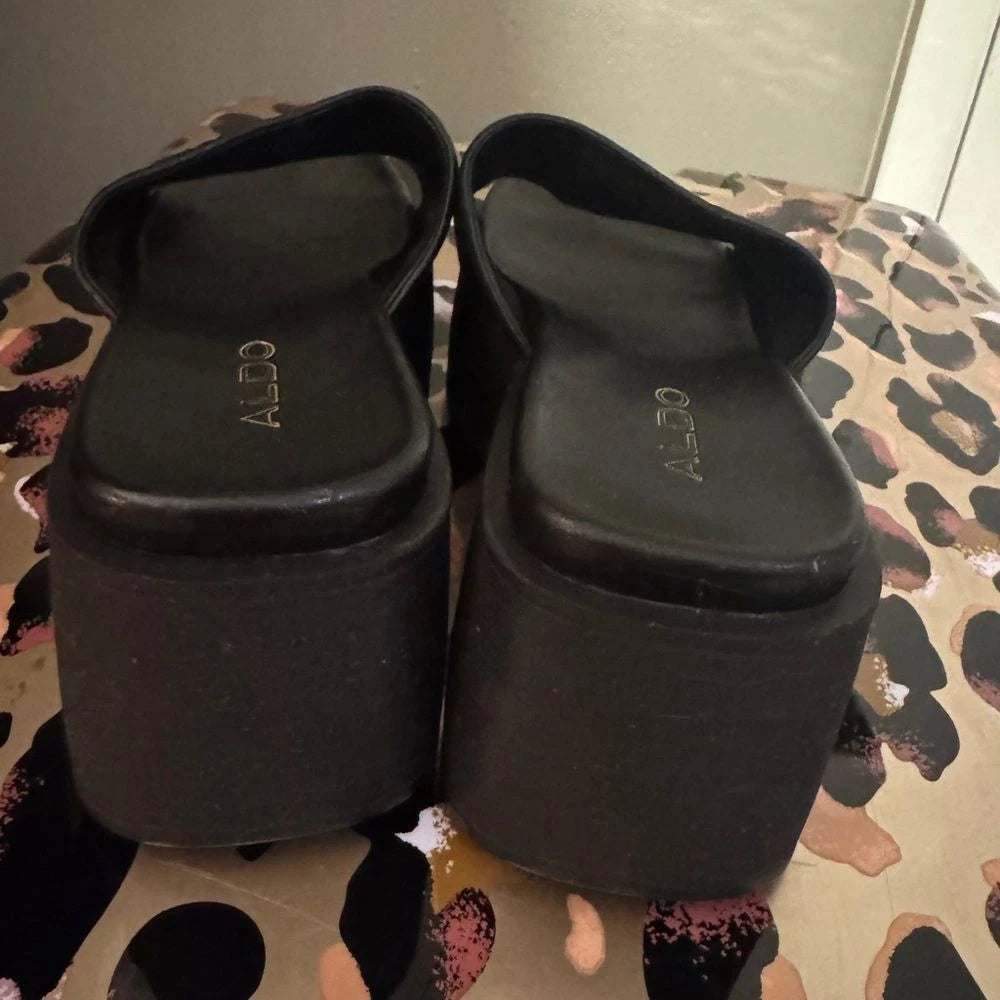 ALDO Y2K Style Libby Black Leather Platform Sandal Slides in 40 US 10
