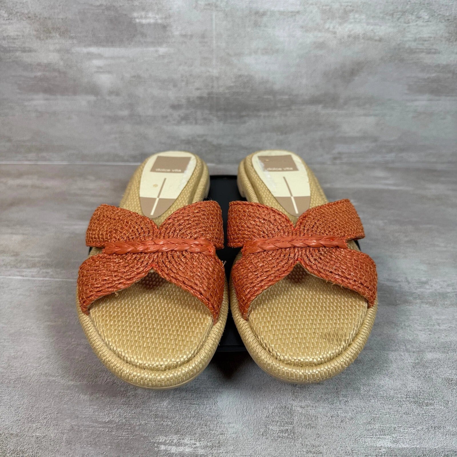Dolce Vita Woven Orange Slide Sandals Raffia Slip On Casual Summer Shoes 5.5