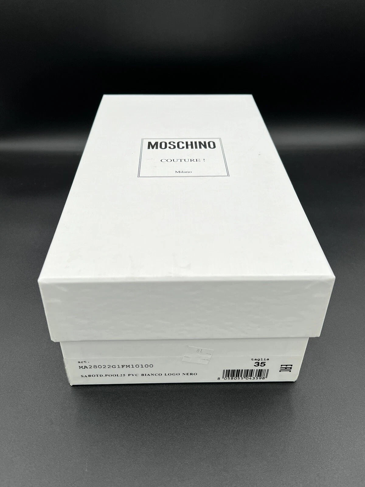 Moschino Womens Wide Logo Rubber White Flat Slip On Pool Slide Sandal US 5/EU 35