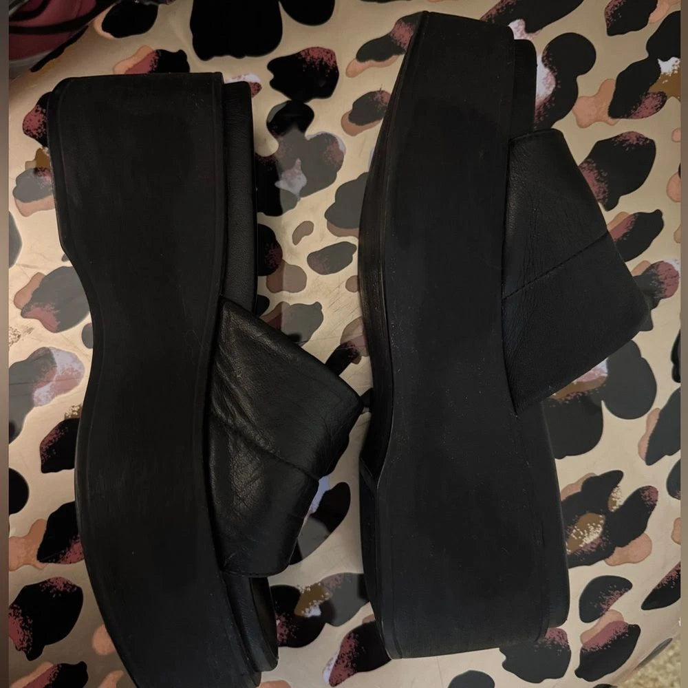 ALDO Y2K Style Libby Black Leather Platform Sandal Slides in 40 US 10