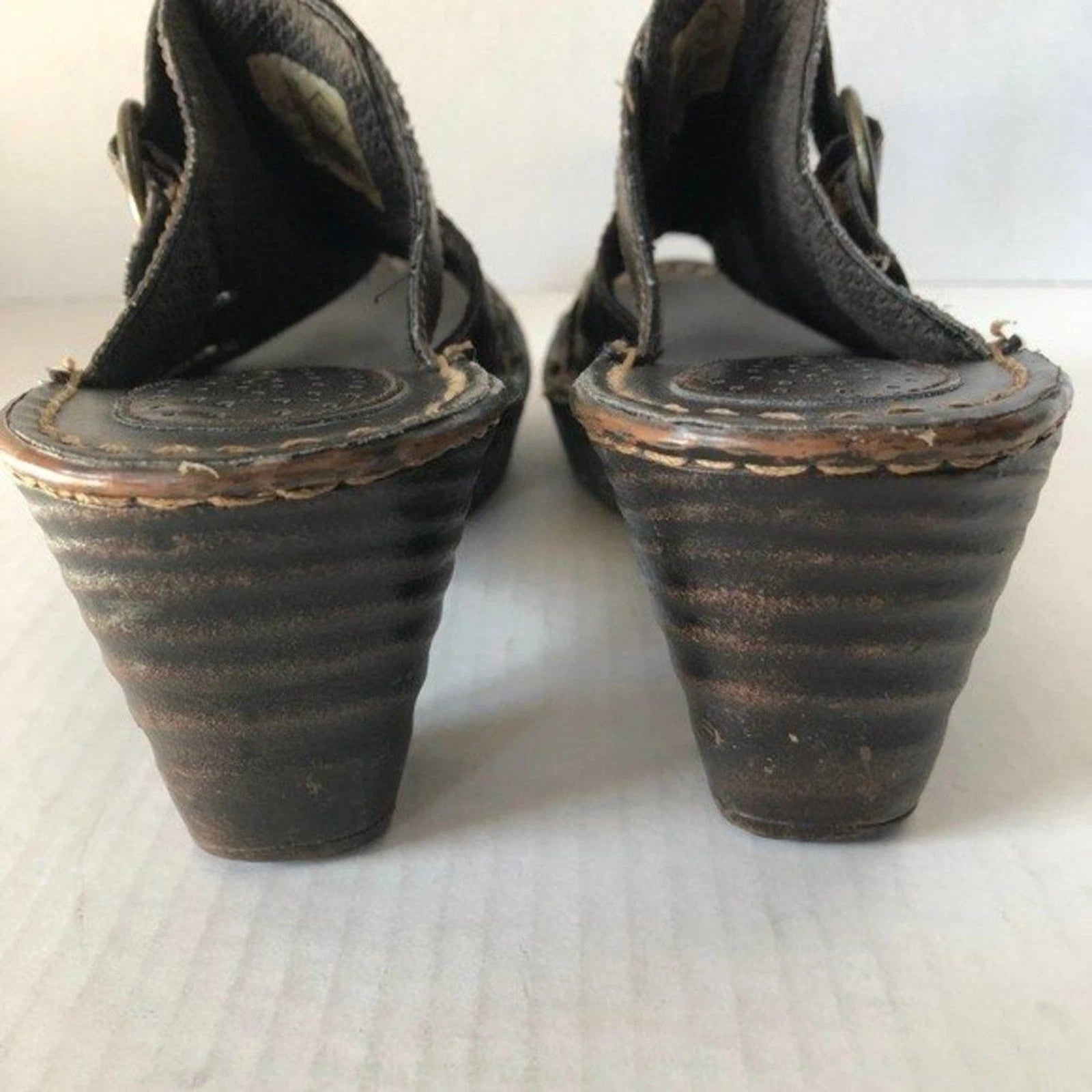 FASHION BUG Sunrise Brown Open Toe Clog Sandals Retro Hippie Boho Womens 8.5