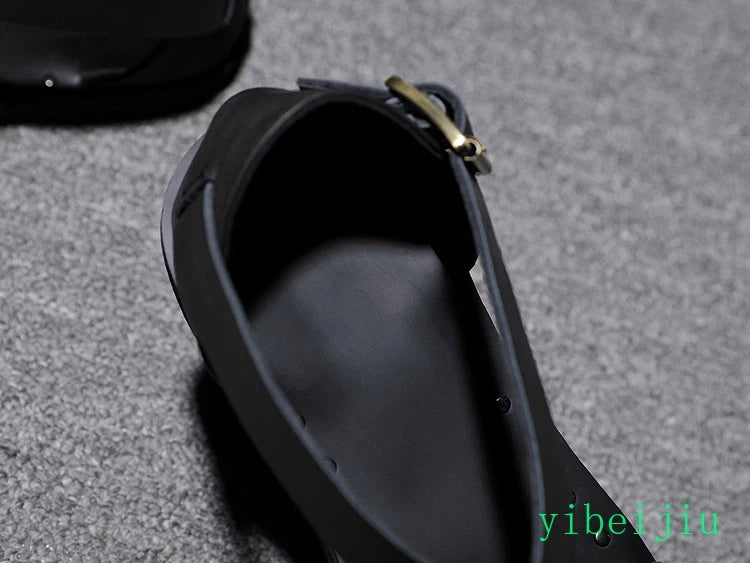 Fashion Men's Real Leather Summer Beach Roman Sandals Studded Shoes Flat Vintage