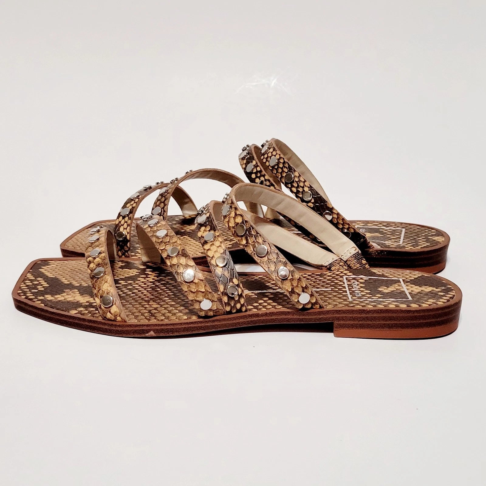 Dolce Vita Izabel Stud Mango Snake Print Square Toe Flat Slide Sandals Wms 6.5M