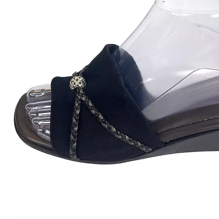 Brighton Sandals Isis Women’s 10M Black Braided Slide Low Wedge Y2K Slip On