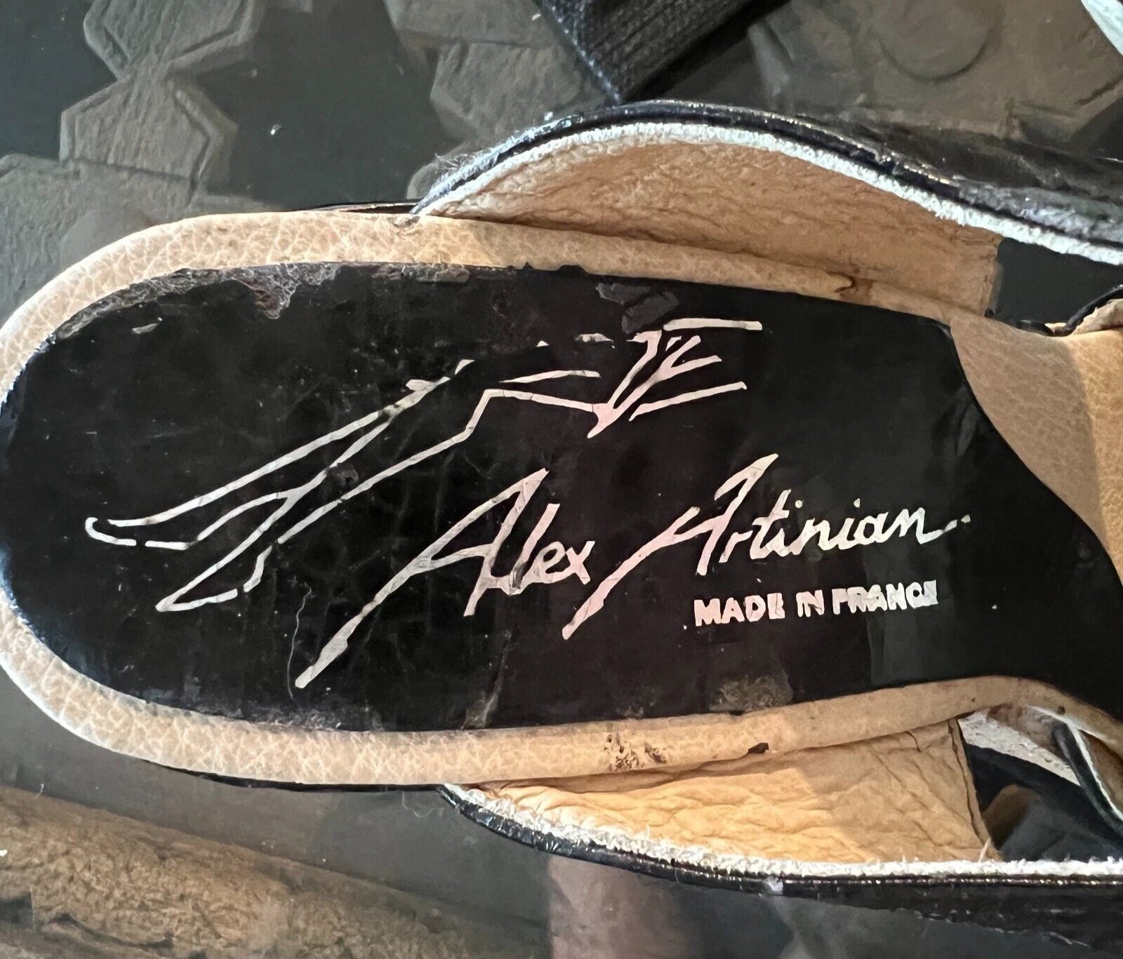 ALEX ARTINIAN France 70-80s Black Leather Platform Wedge Slides Sandals 37EU/7US