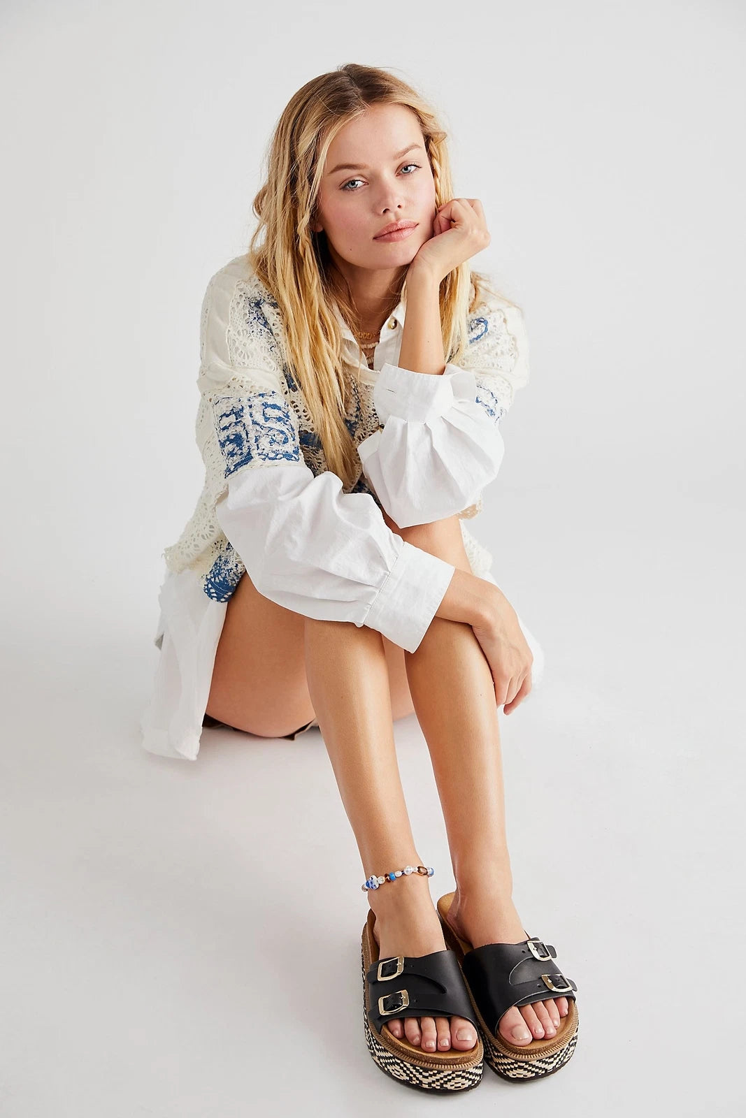 FREE PEOPLE Caravelle Cork Footbed Platform Black Boho Sandal Made In Spain 7/37