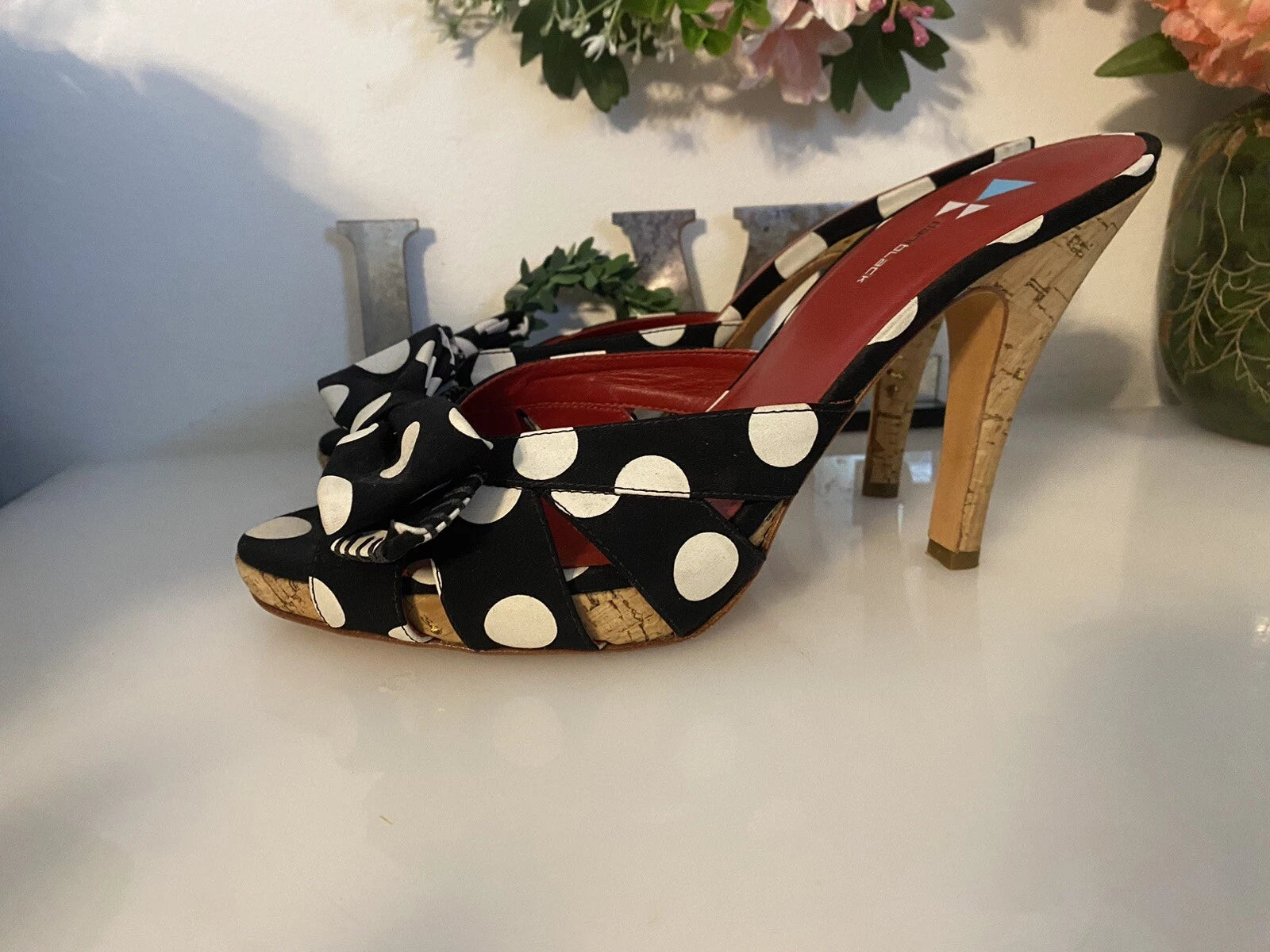 Daniblack Women’s Wanda Slide Sandals Black and White Polka Dots Retro Style 10M