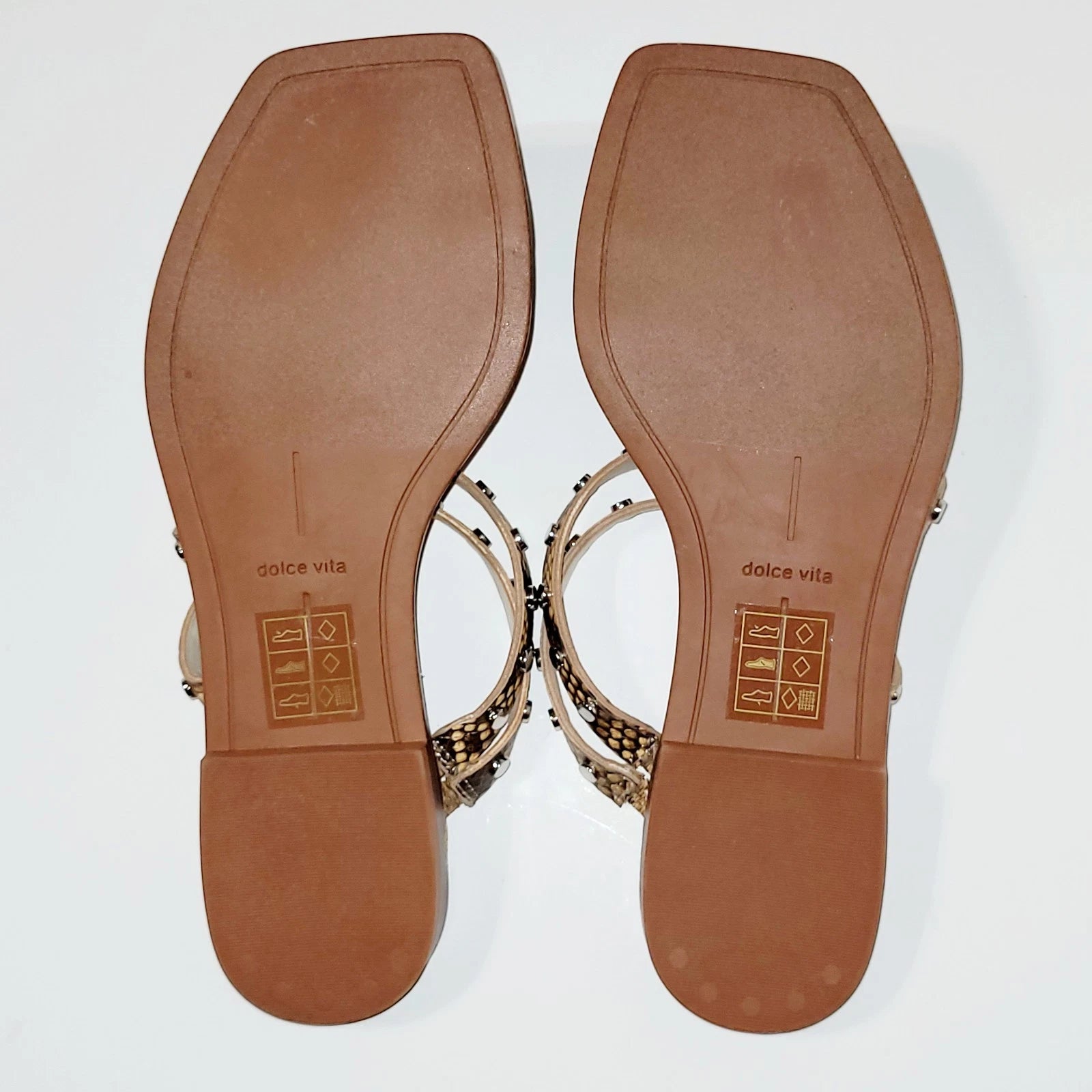 Dolce Vita Izabel Stud Mango Snake Print Square Toe Flat Slide Sandals Wms 6.5M