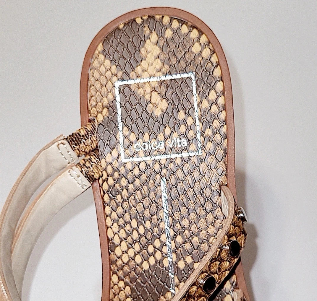 Dolce Vita Izabel Stud Mango Snake Print Square Toe Flat Slide Sandals Wms 6.5M