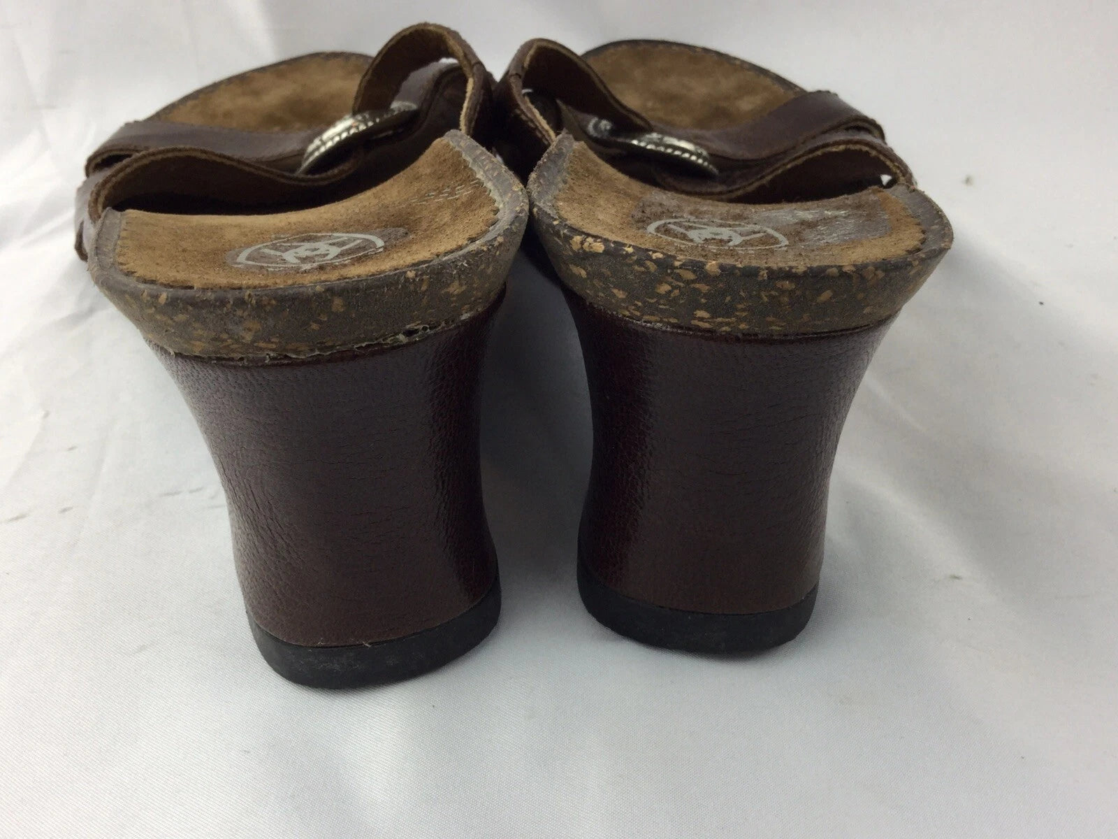 ARIAT Brown Leather Cork Wedge Slide Silver Ring Style 20903 Sandals Sz 8B