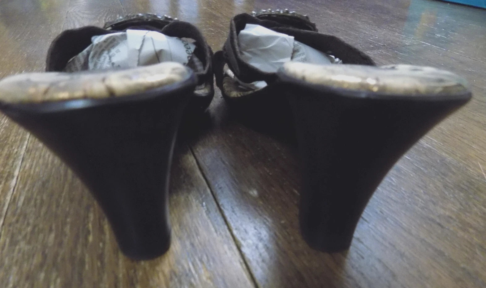 Dezario Slides Sandals 3" Heel Textured Metallic Bronze Rhinestone Bling USA 8.5