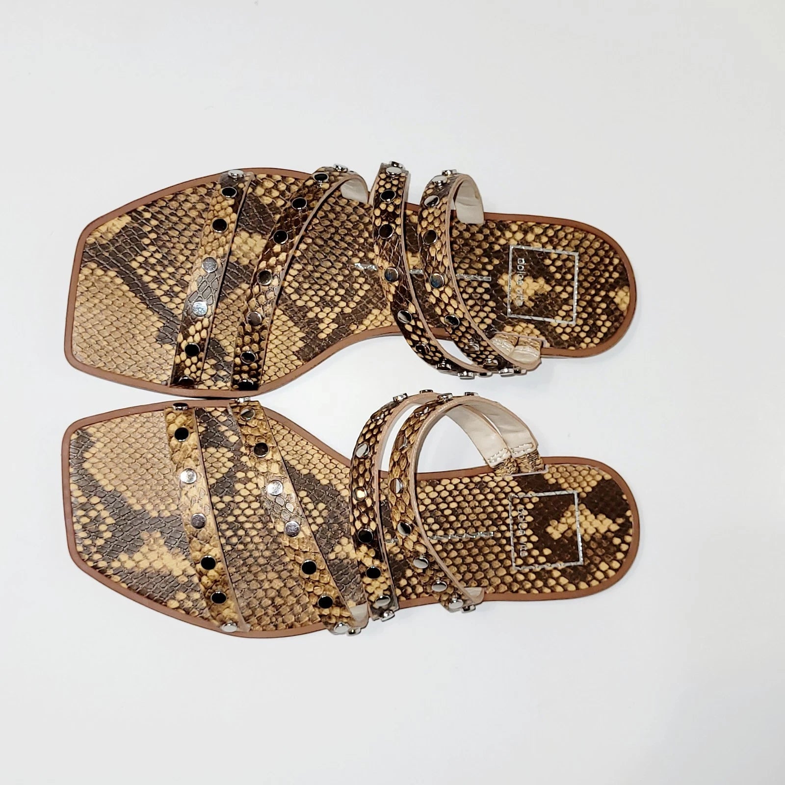 Dolce Vita Izabel Stud Mango Snake Print Square Toe Flat Slide Sandals Wms 6.5M