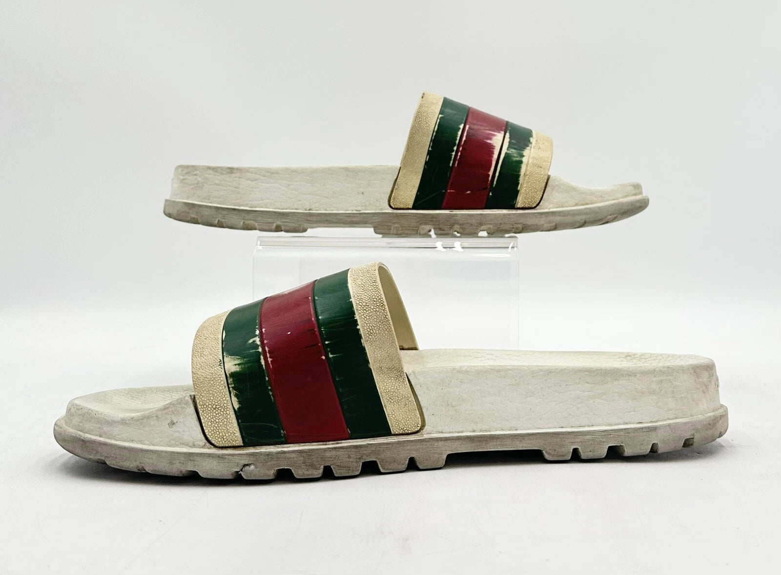 Gucci Men's Beige Striped Slide Sandals Size 12