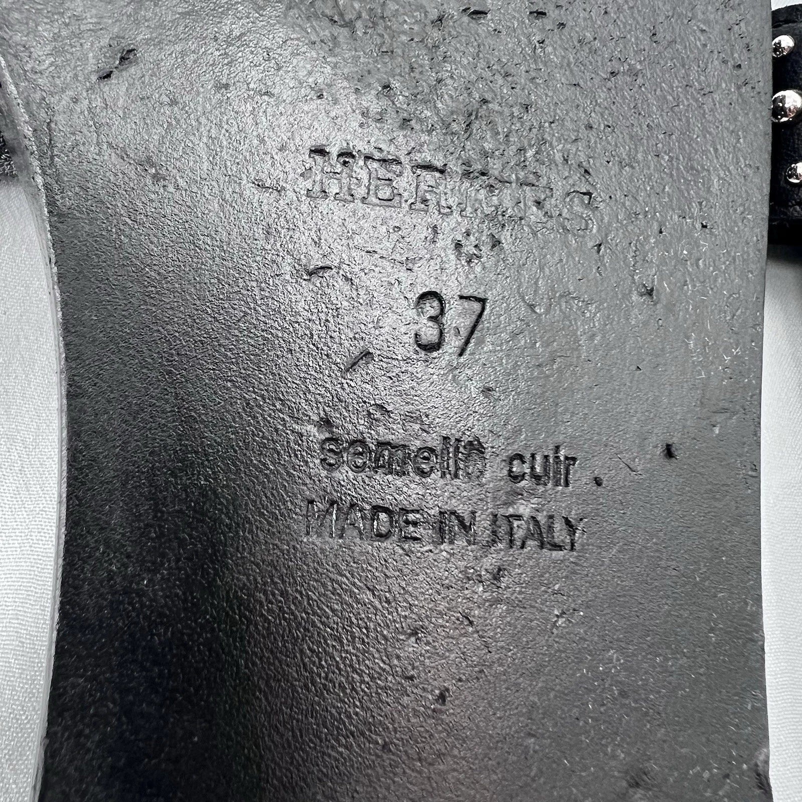 Hermes Oran Black Leather Studded Slide Sandals Womens Size EU 37 / US 6.5