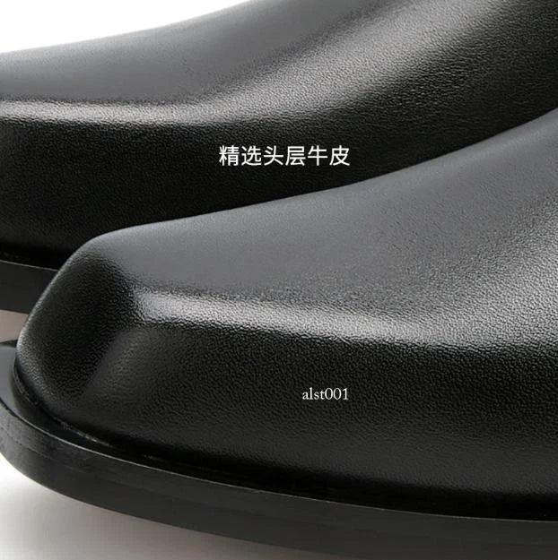 Men's Square Toe Genuine Leather Slippers Fashion Casual Mules Slides Shoes