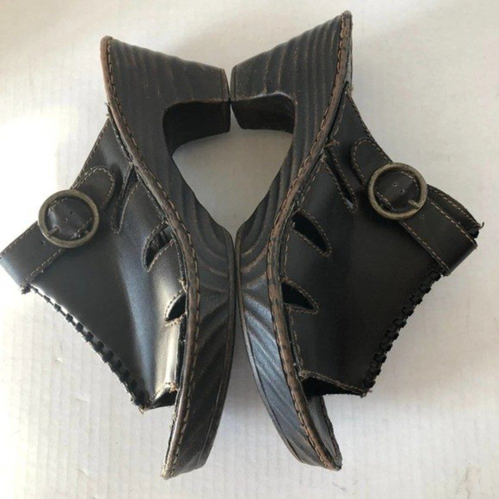 FASHION BUG Sunrise Brown Open Toe Clog Sandals Retro Hippie Boho Womens 8.5