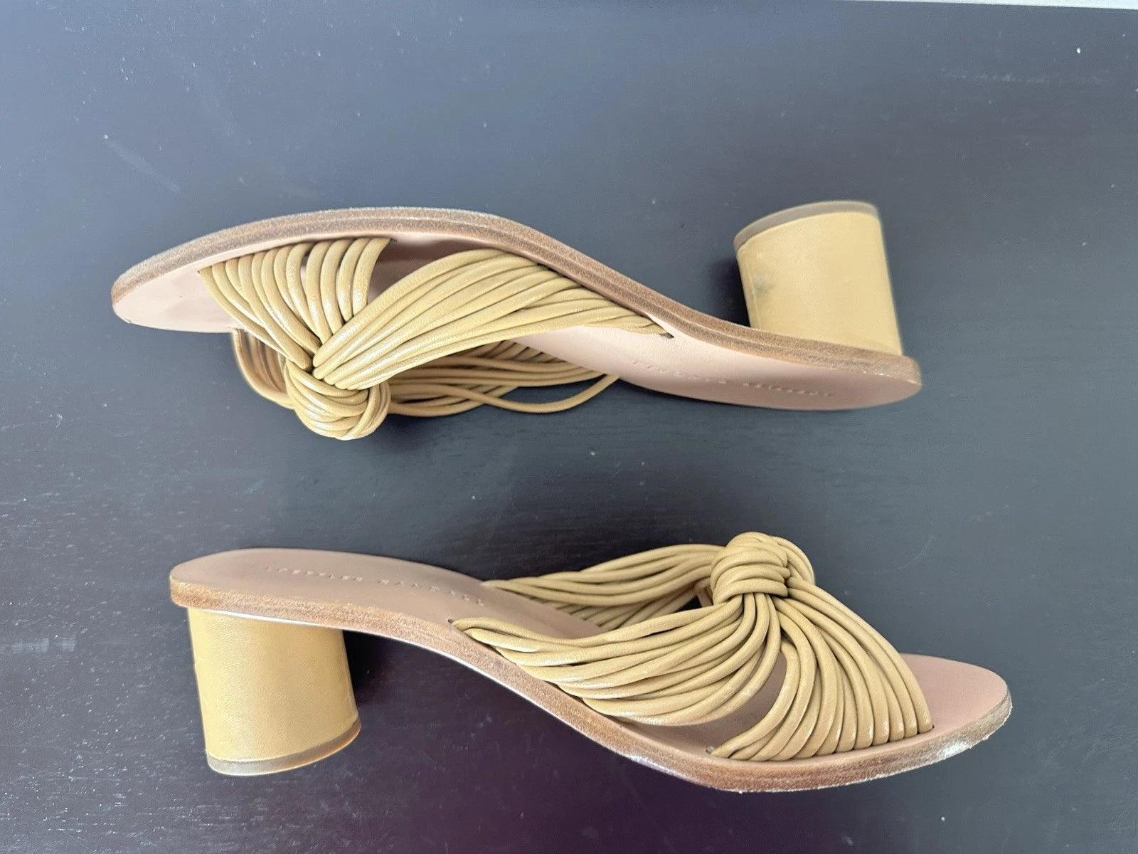 Loeffler Randall Celeste Mignon Knot Mule Size 5.5B Tan Leather Luxury 2” Heel