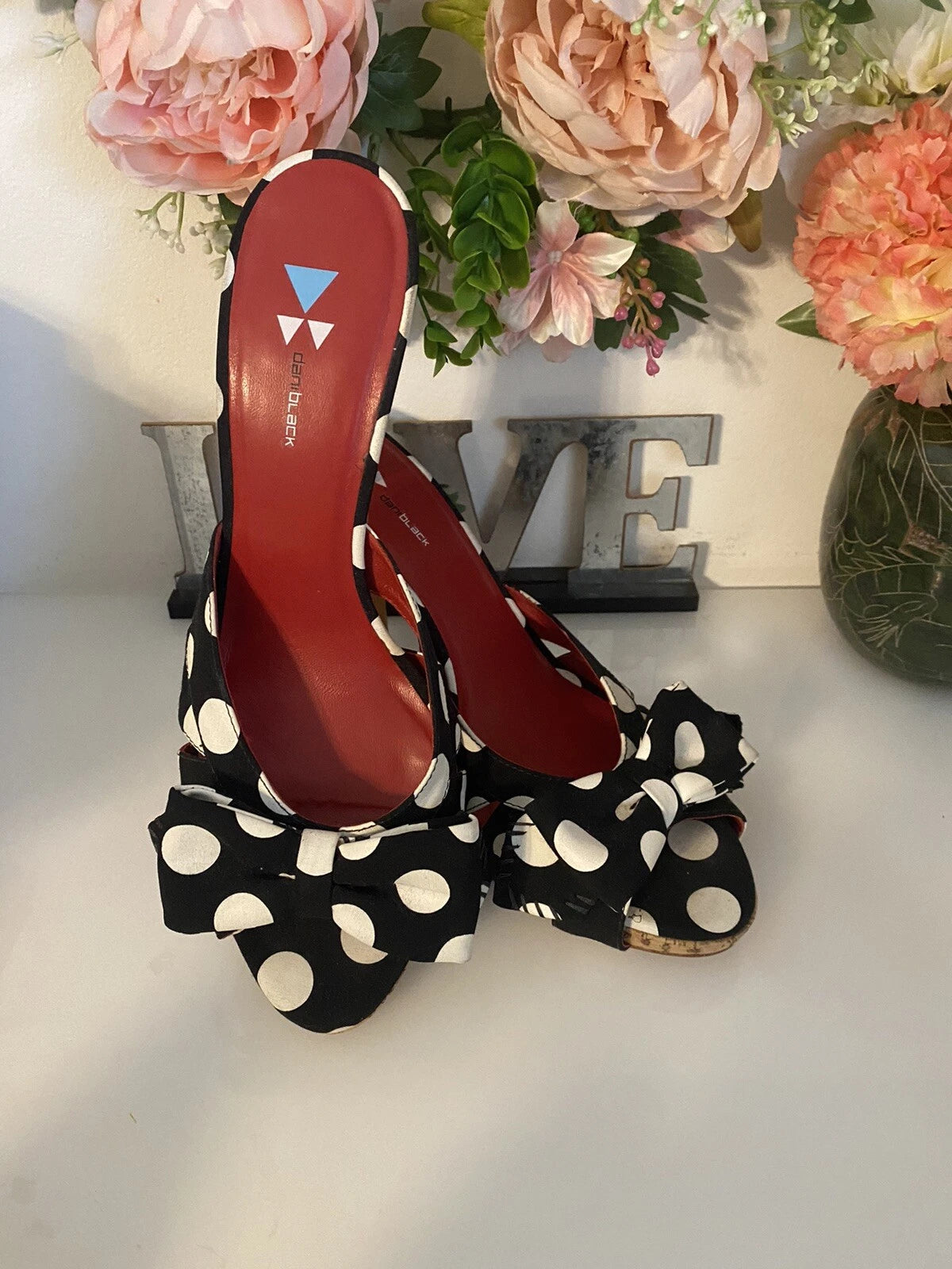 Daniblack Women’s Wanda Slide Sandals Black and White Polka Dots Retro Style 10M