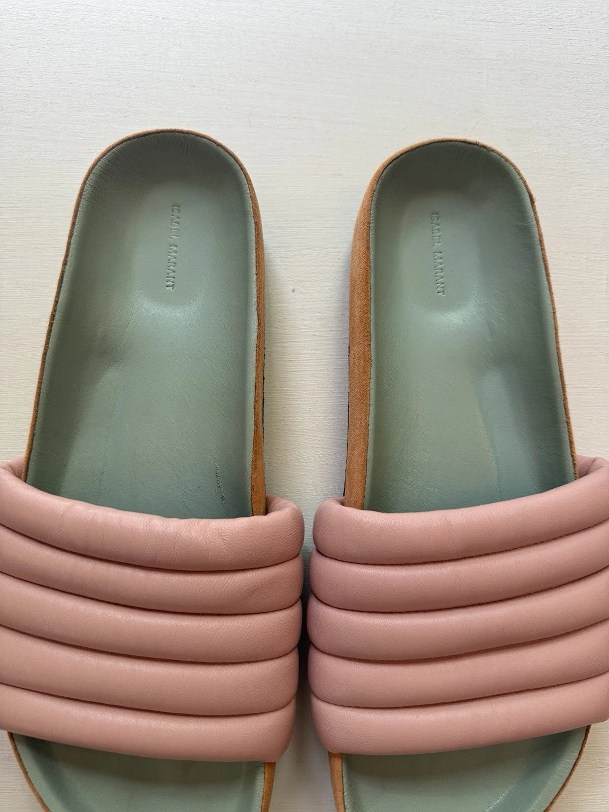 ISABEL MARANT Sandals HELLEA Quilted Soft Leather Slides Pastel Sz Women’s US 10