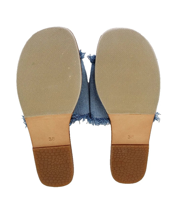 James Smith Womens Sandals Denim Slides Frayed Leather Sole Size 38 NEW