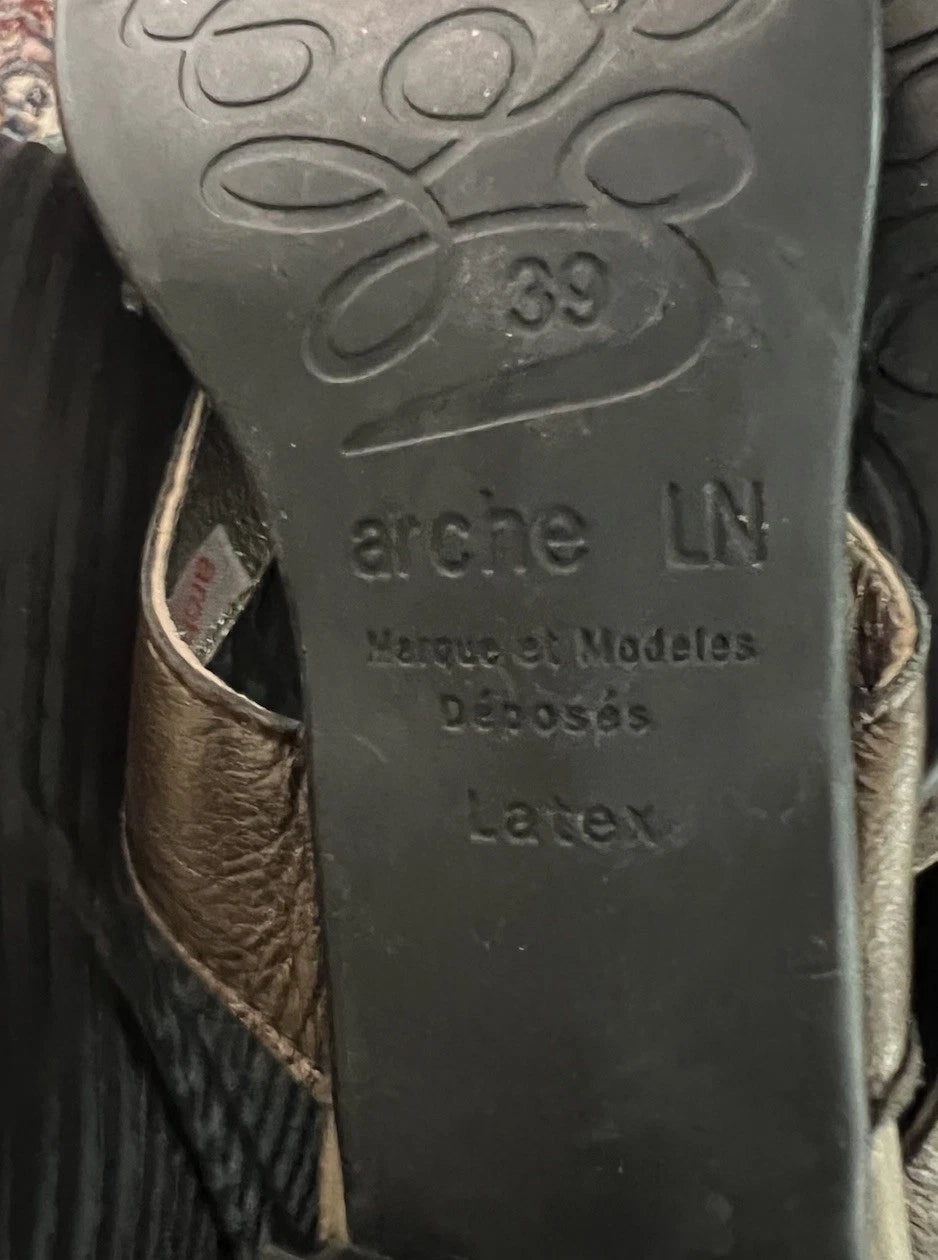 Arche Shoes Women Leather EU 39 US 8 Sandals Bronze Slip On Slides Heels