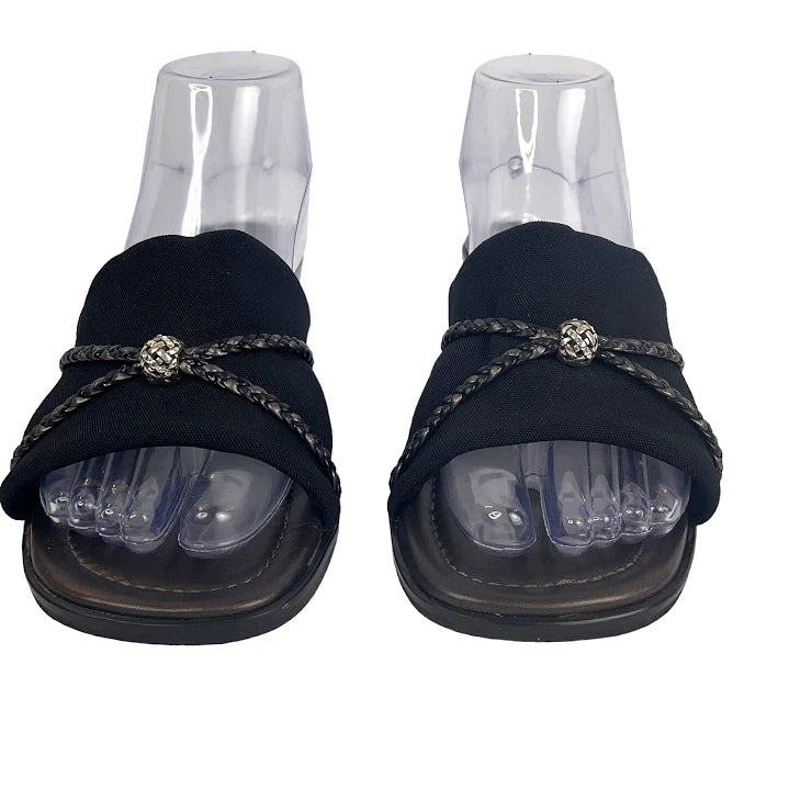 Brighton Sandals Isis Women’s 10M Black Braided Slide Low Wedge Y2K Slip On