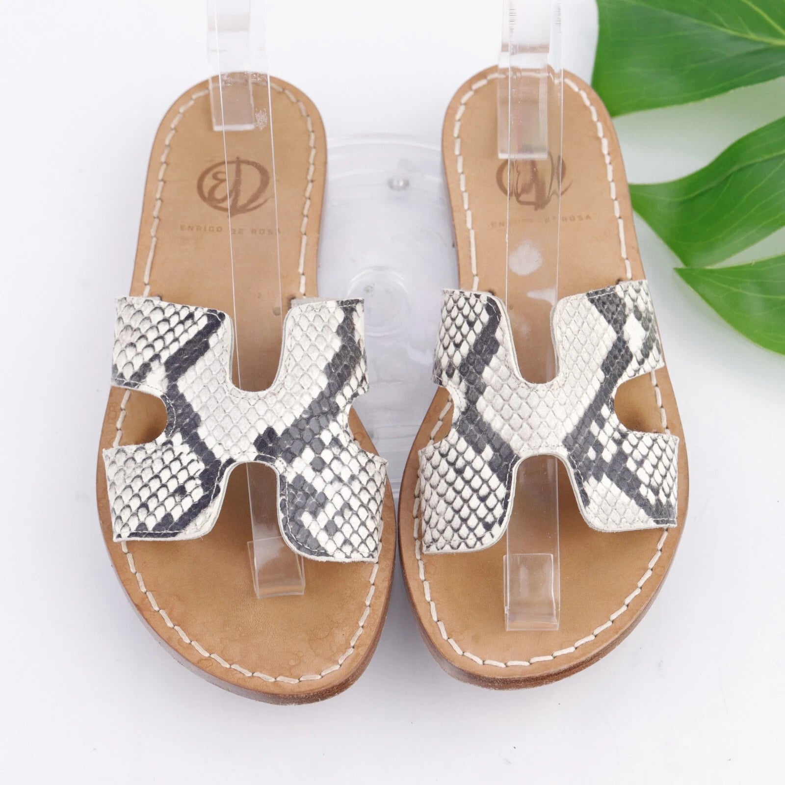 Enrico De Rosa Italy Women's Sandal Size 38 7 Snakeskin Slide Resort Hampton