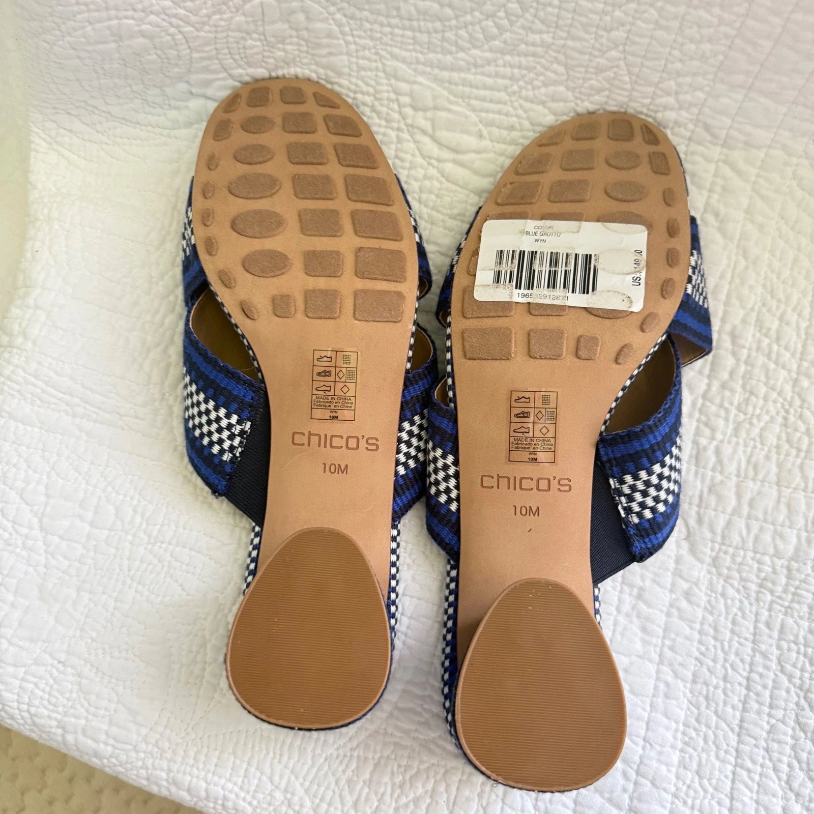 Chico's Woven Criss Cross Block Heel Sandals Blue Grotto Size 10M MSRP $148