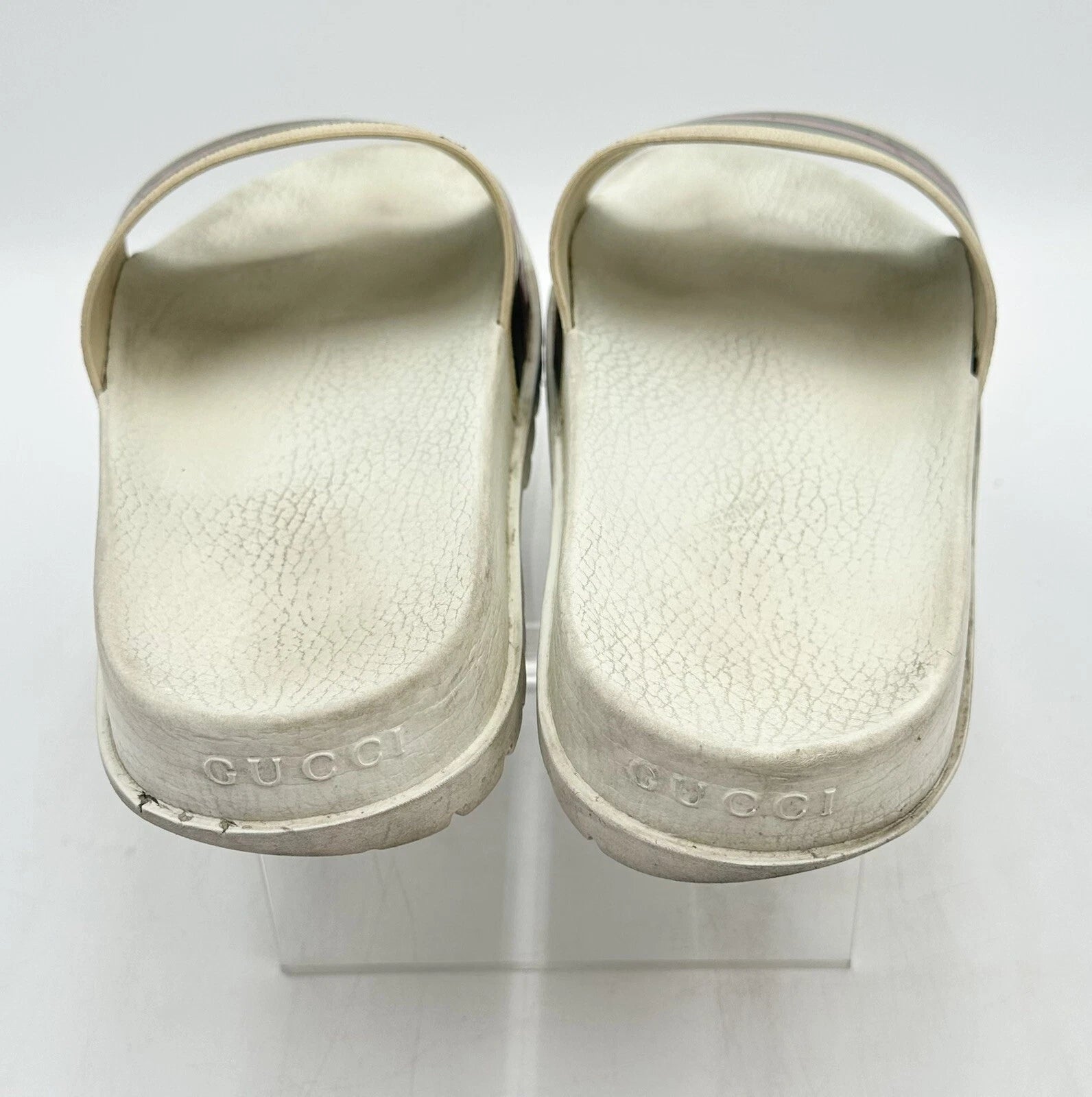 Gucci Men's Beige Striped Slide Sandals Size 12